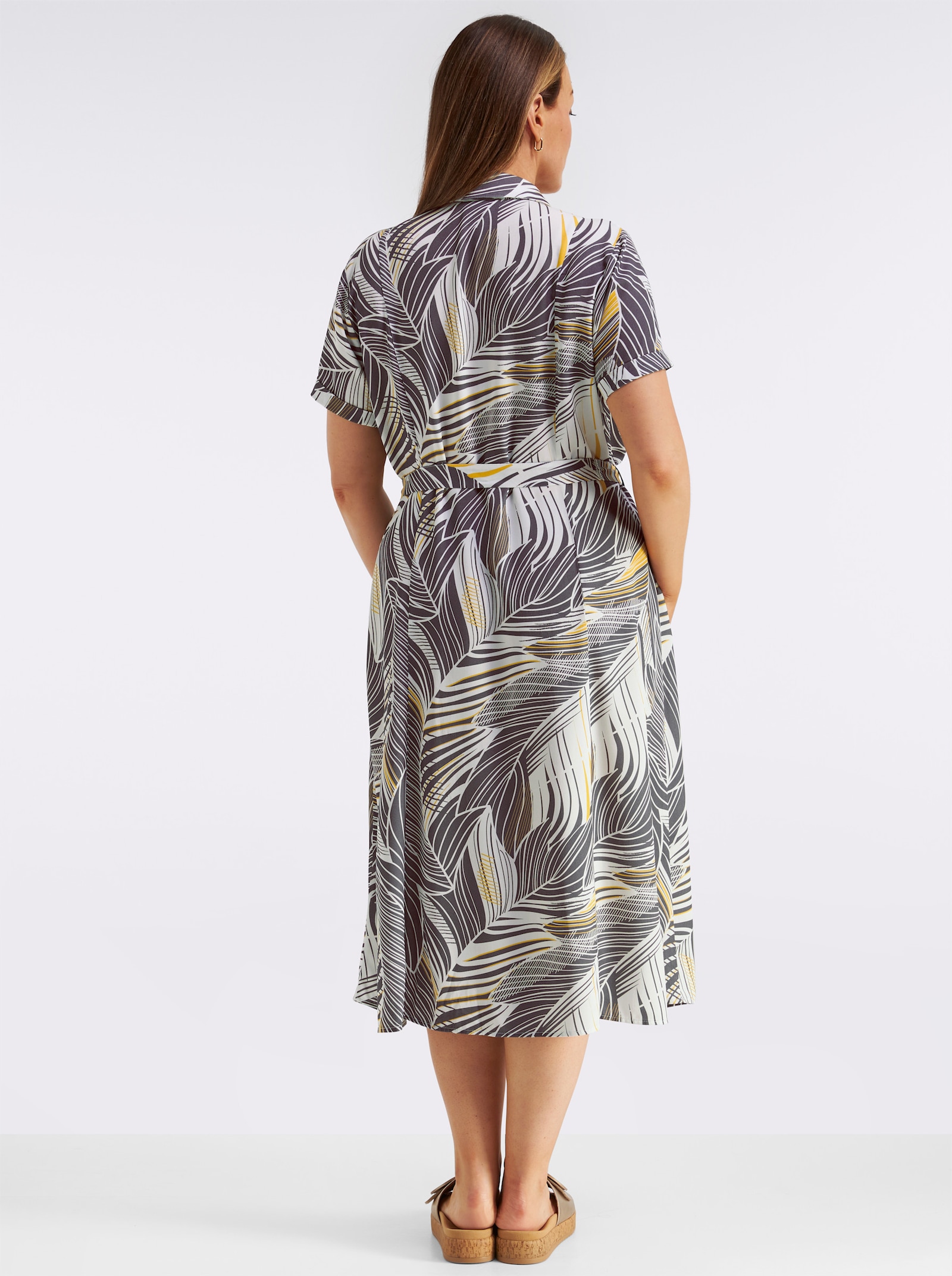 Druckkleid aus reiner, wertiger Viskose - anthrazit-ocker-bedruckt