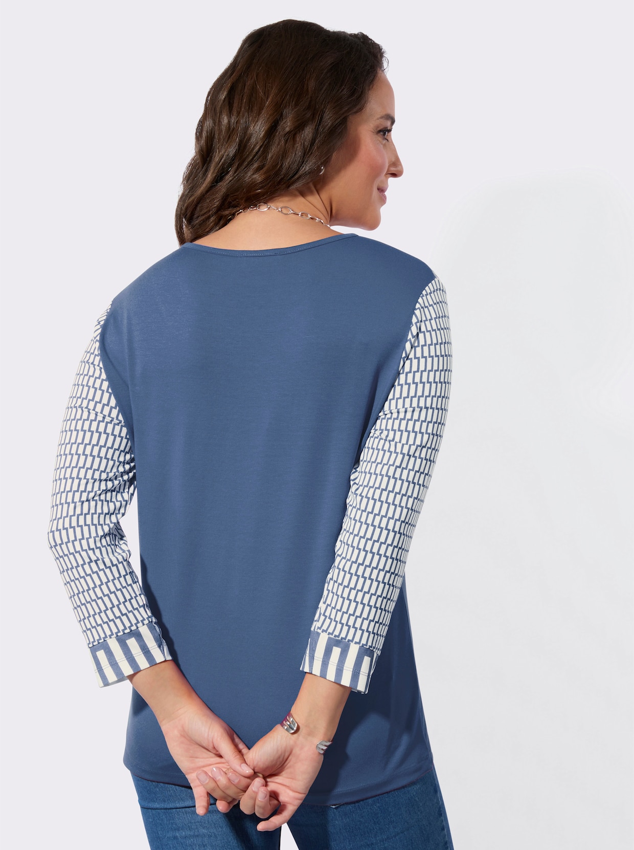 3/4-Arm-Shirt - jeansblau-ecru-bedruckt