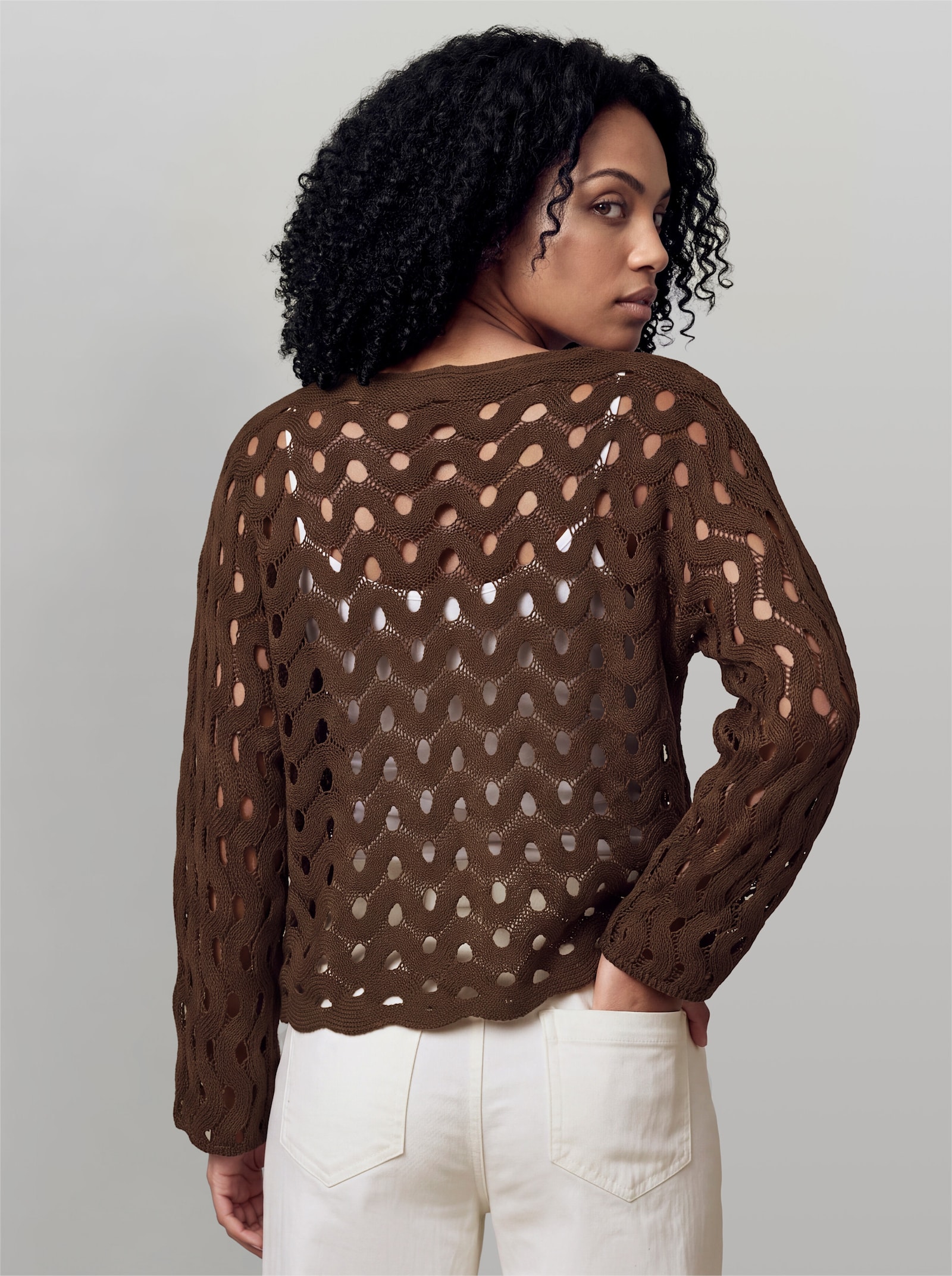 heine Ajourpullover mit Wellenmuster - schoko