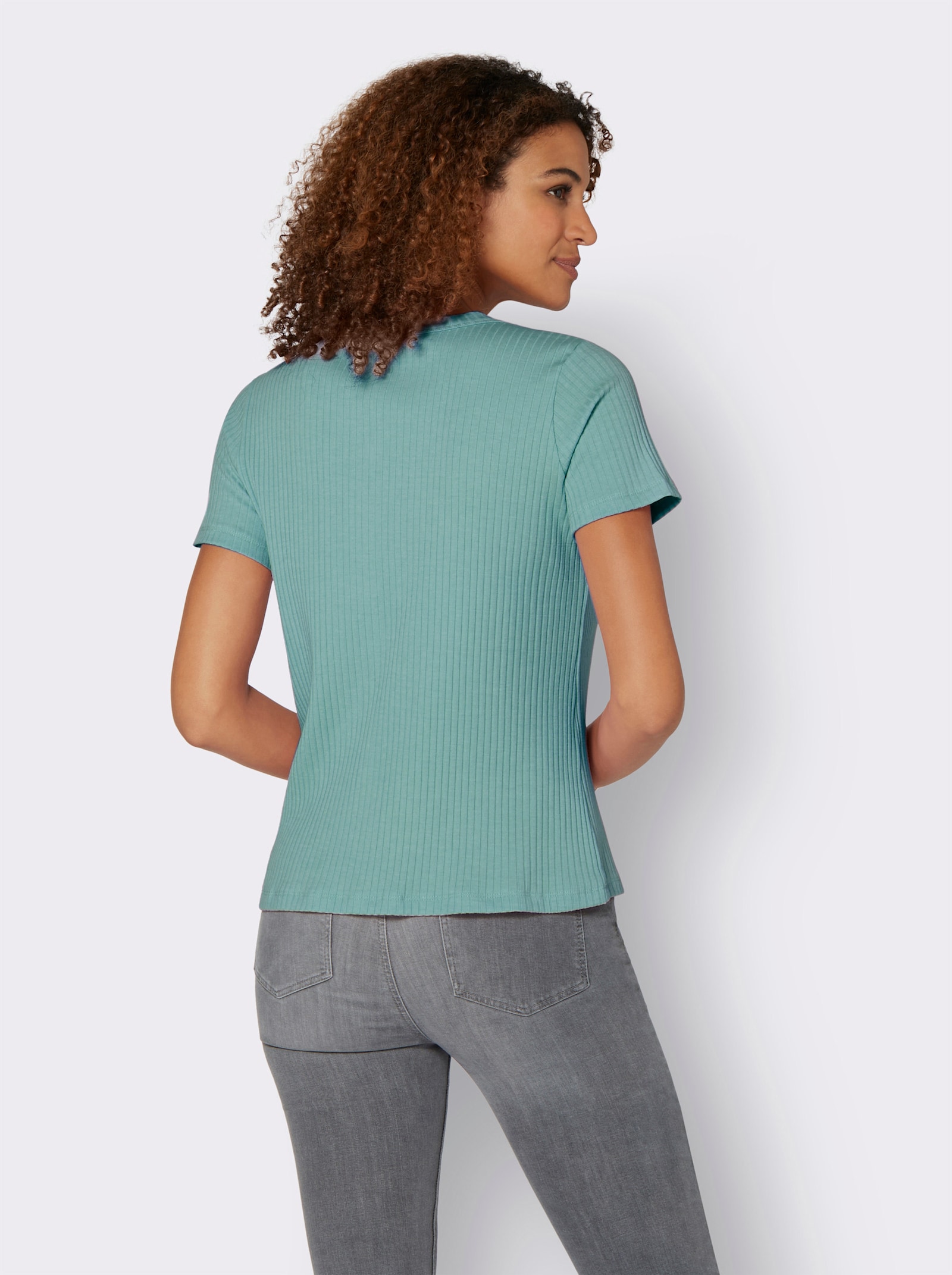 Kurzarmshirt in elastischer Ripp-Qualität - salbei