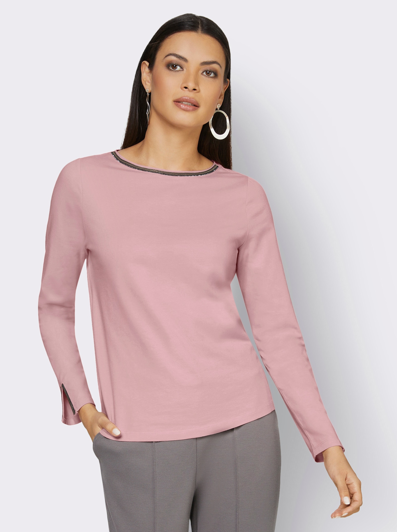 Langarmshirt mit U-Boot-Ausschnitt - hortensie