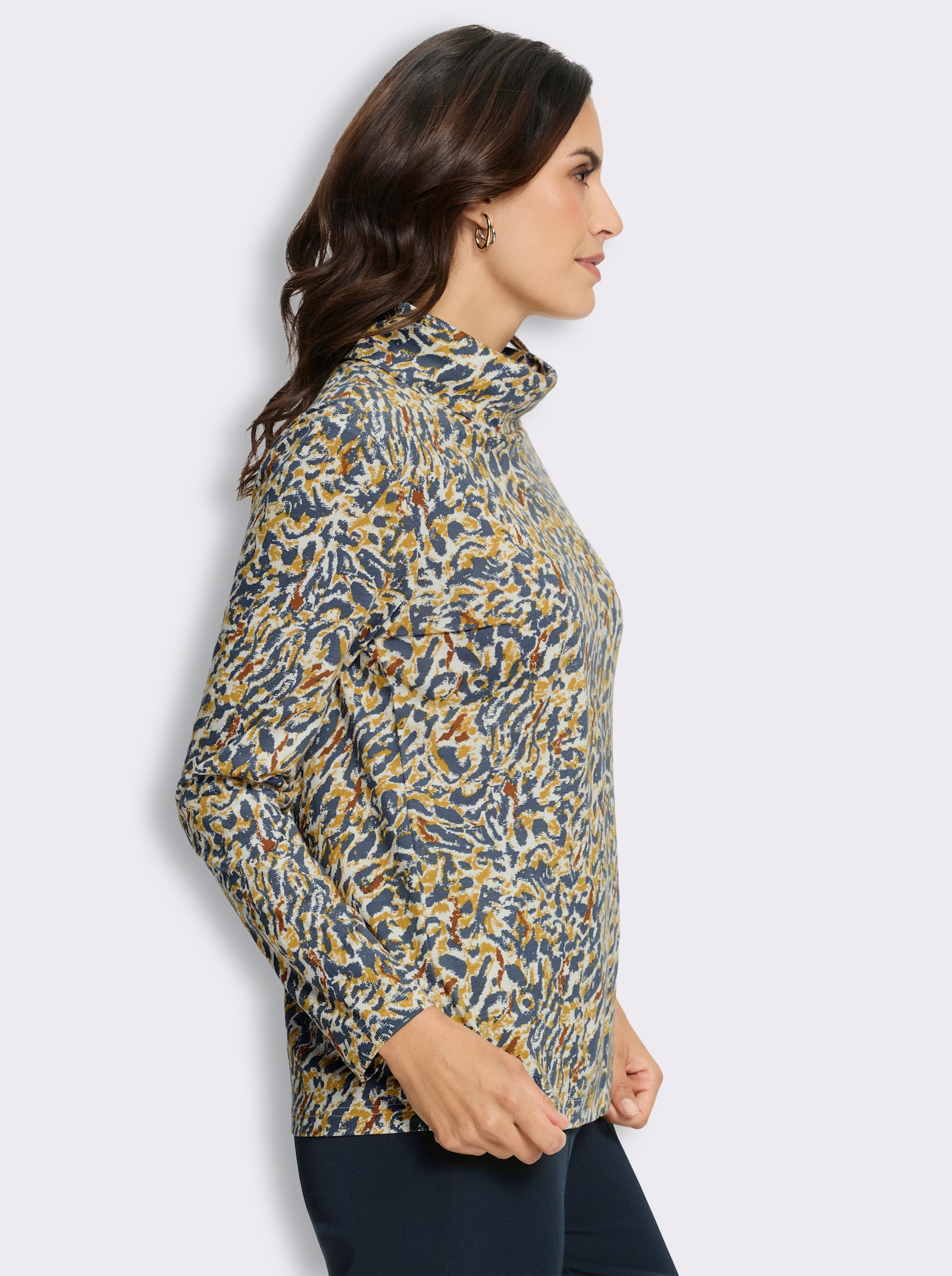 Rollkragenshirt mit Alloverdruck - ecru-rauchblau-bedruckt