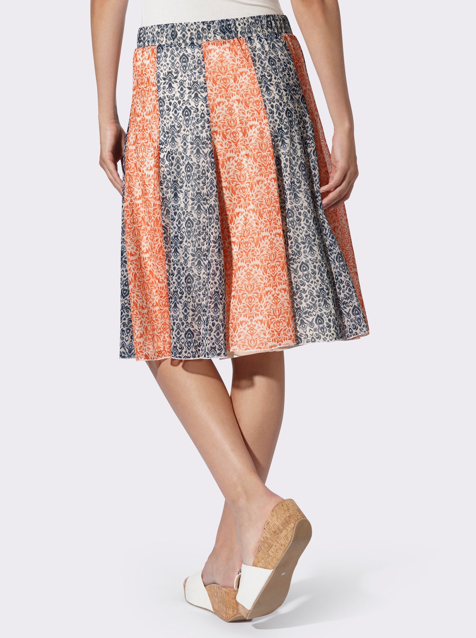 heine Bahnenrock in Mesh-Qualität - orange-taubenblau-bedruckt