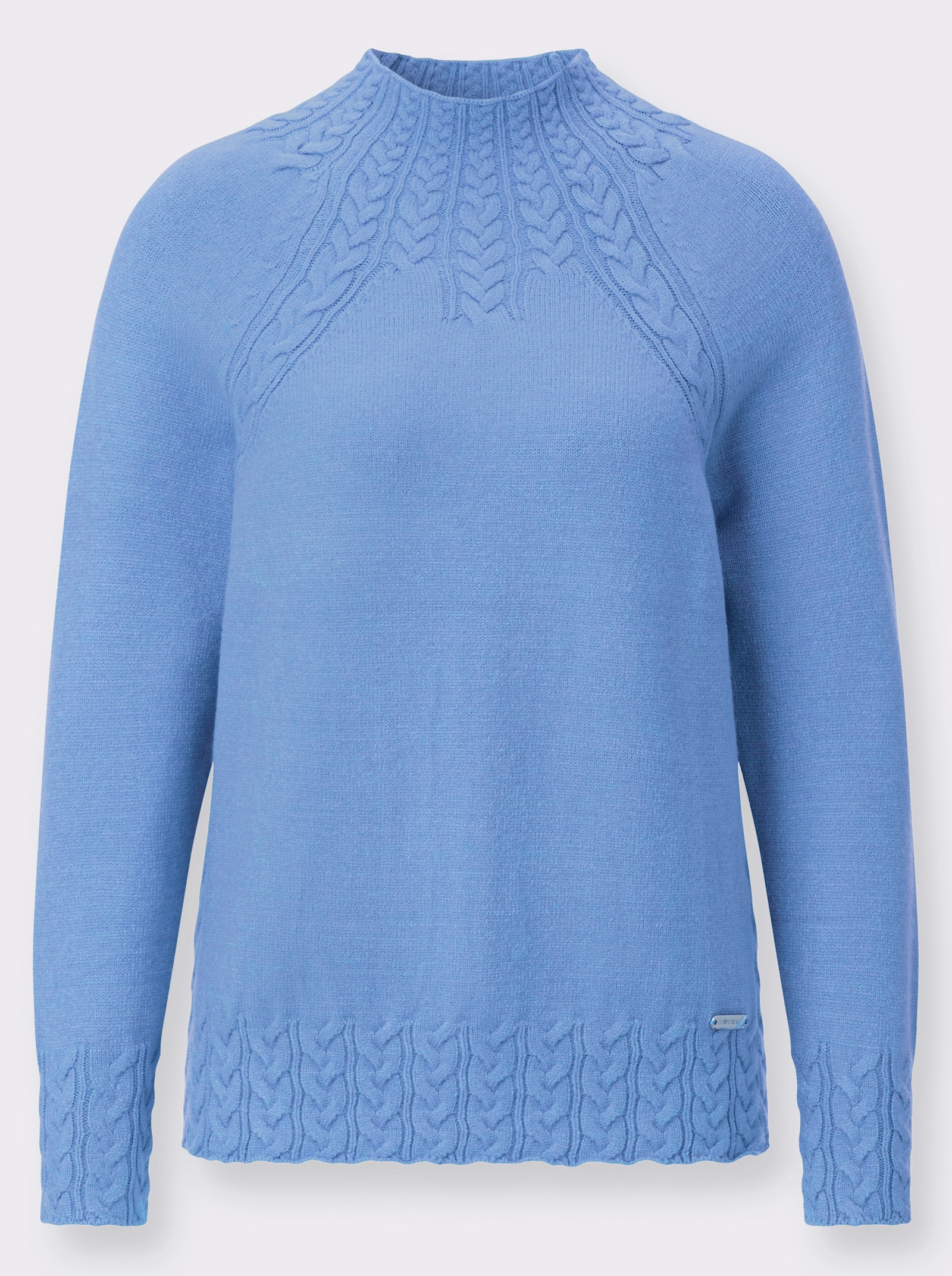 Stehkragenpullover mit Zopfmuster vorn - himmelblau