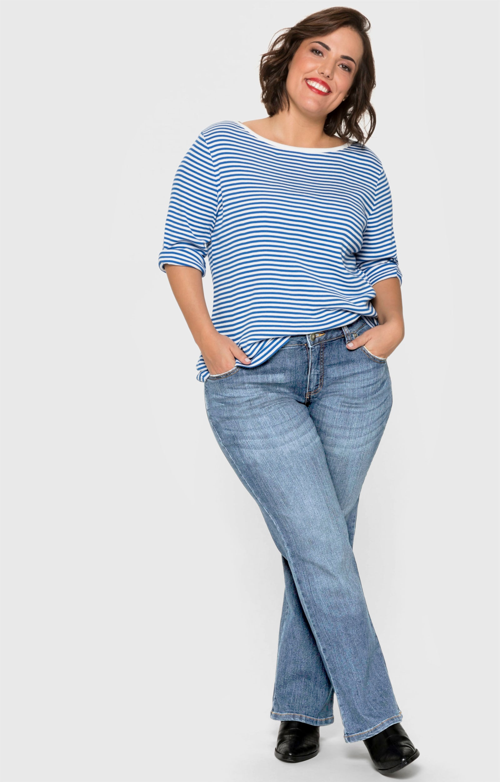 sheego Bootcut jeans met used-effecten - blue denim