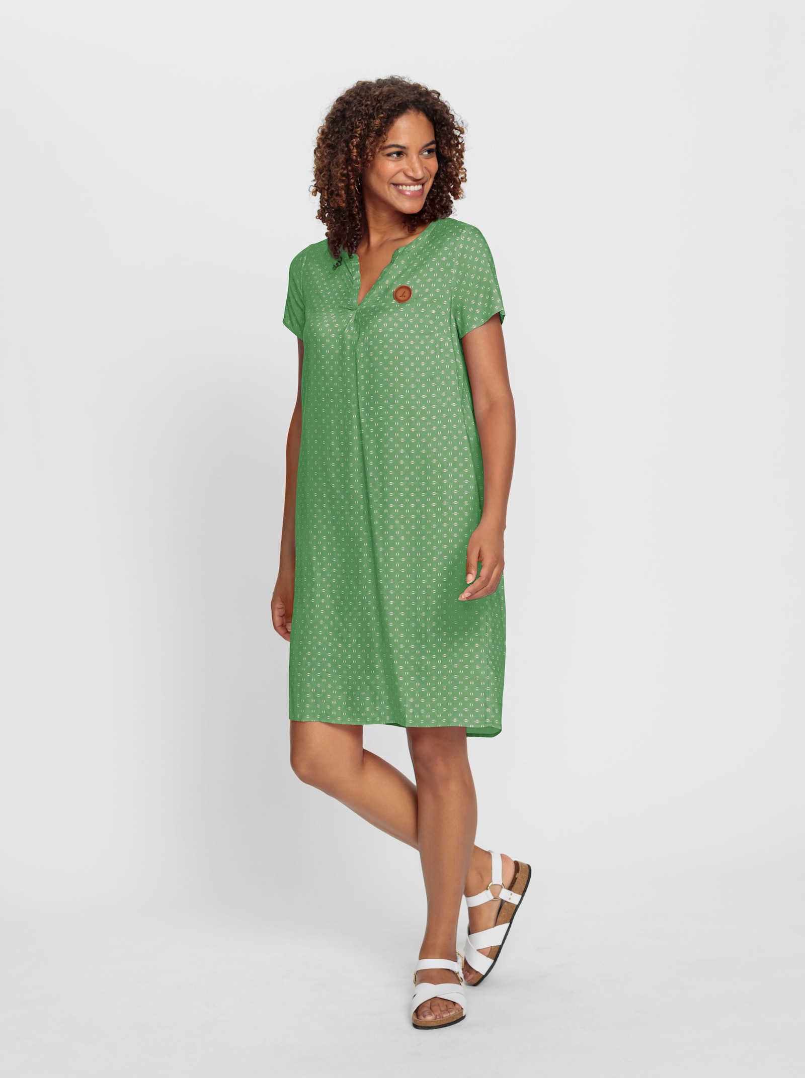 Druckkleid aus reiner Viskose - apfel-weiß-bedruckt