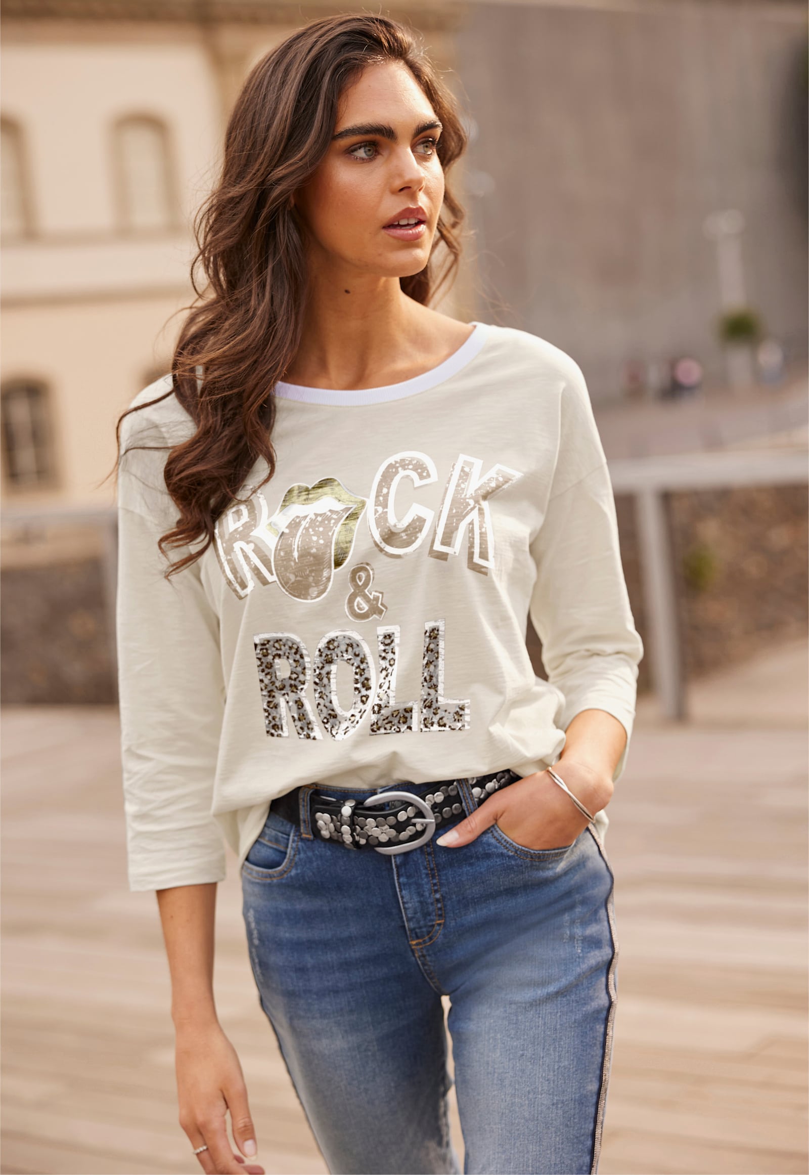 heine 3/4-Arm-Shirt mit Schriftzug - champagner