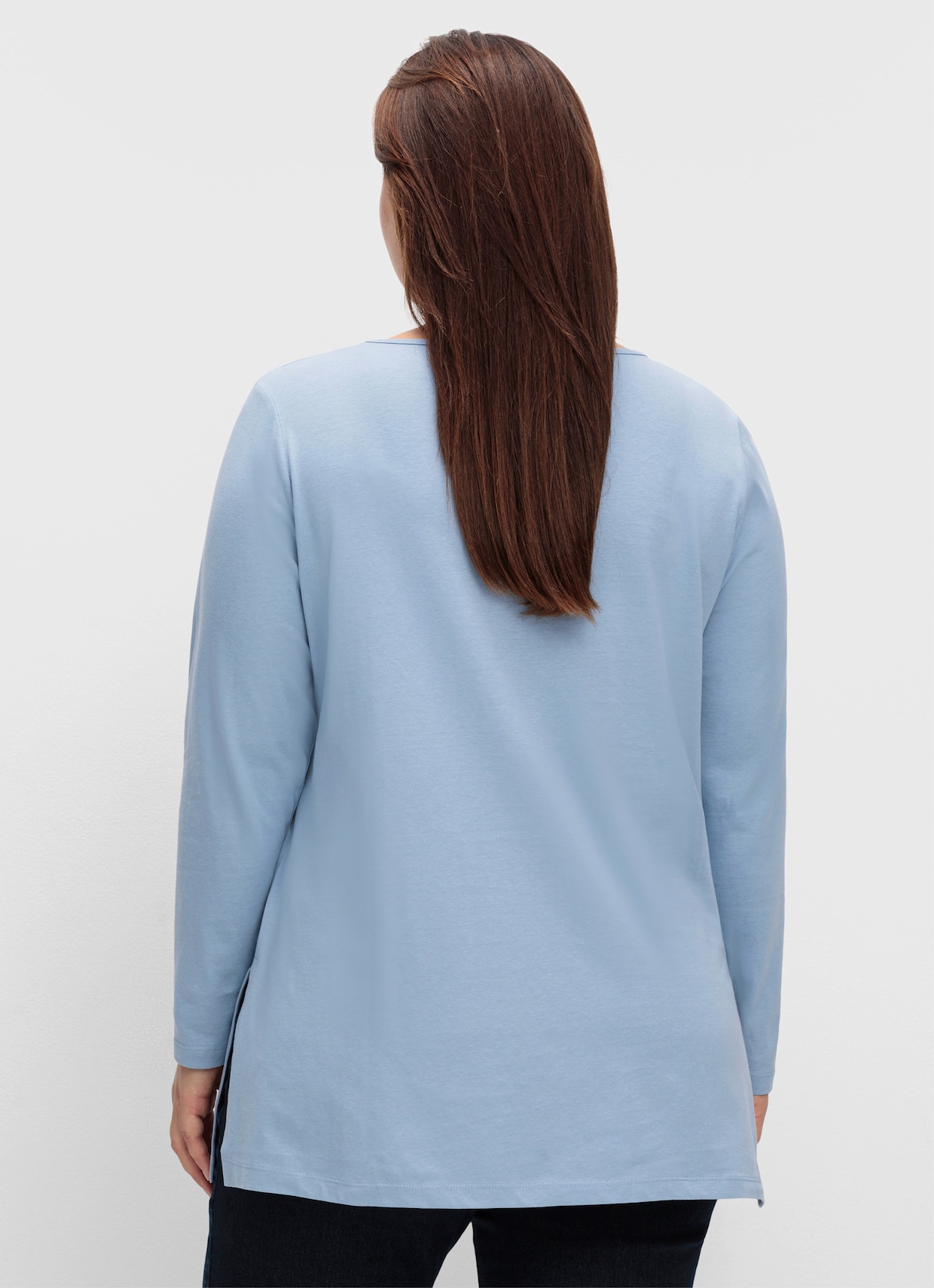 Langarmshirt mit hohen Seitenschlitzen - bleu