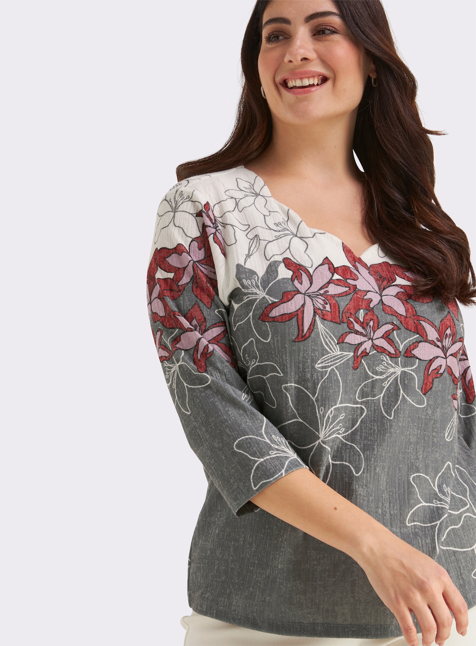 Print-Shirt mit gebogten Kanten - rot-schwarz-bedruckt