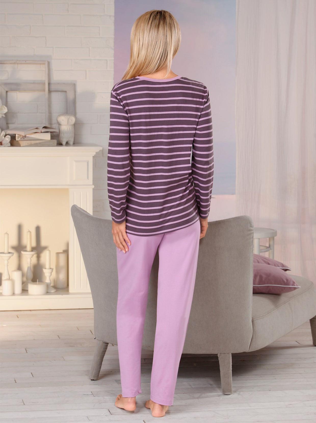 wäschepur Schlafanzüge - rosé-geringelt + lila-geringelt