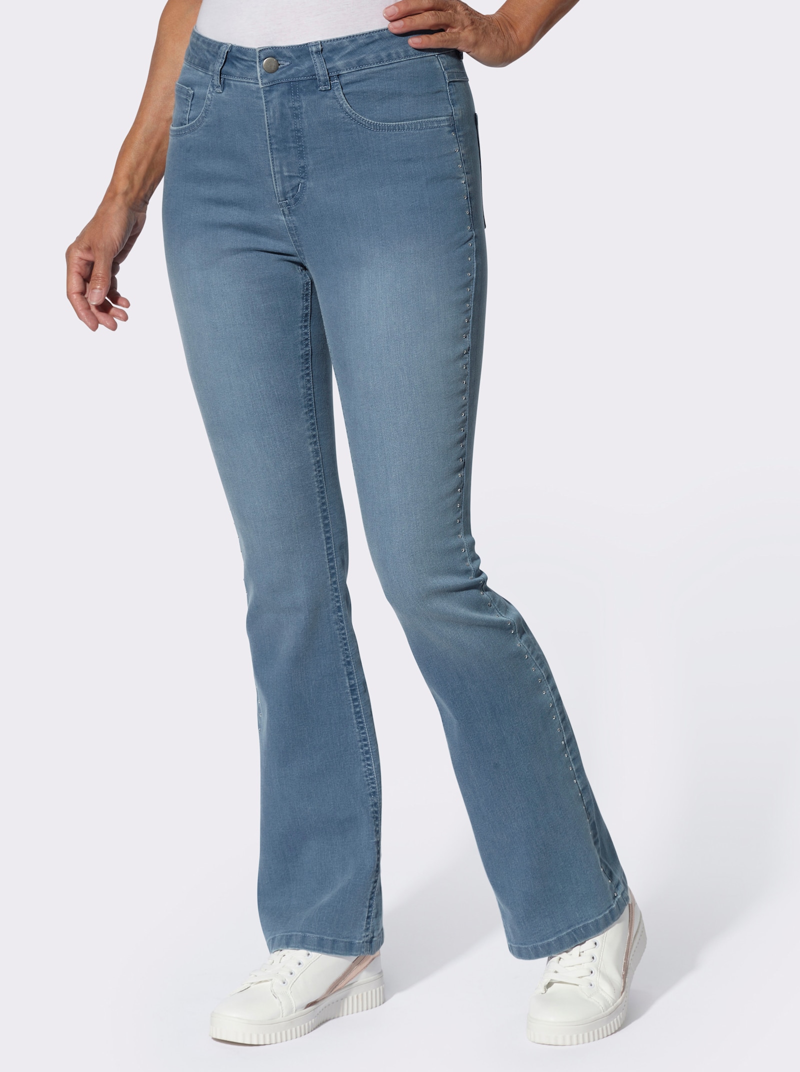 Bootcut-Jeans mit Ziersteinchen - blue-bleached