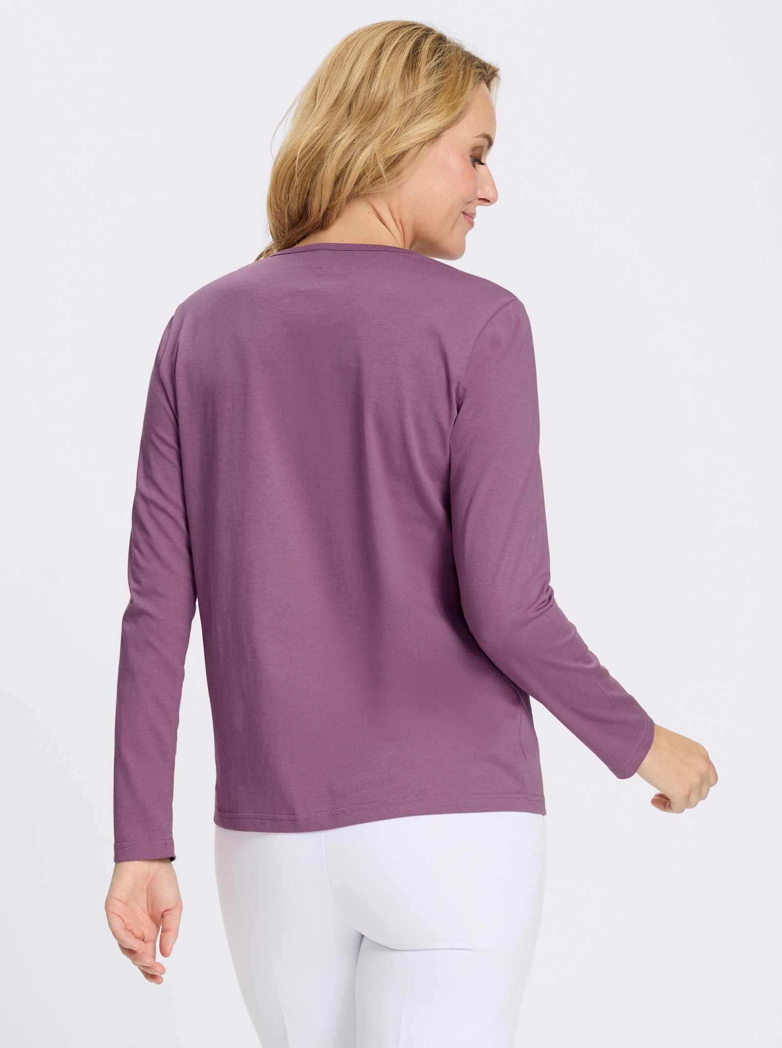 Rundhalsshirt mit Katzen-Motiv - violett-mauve