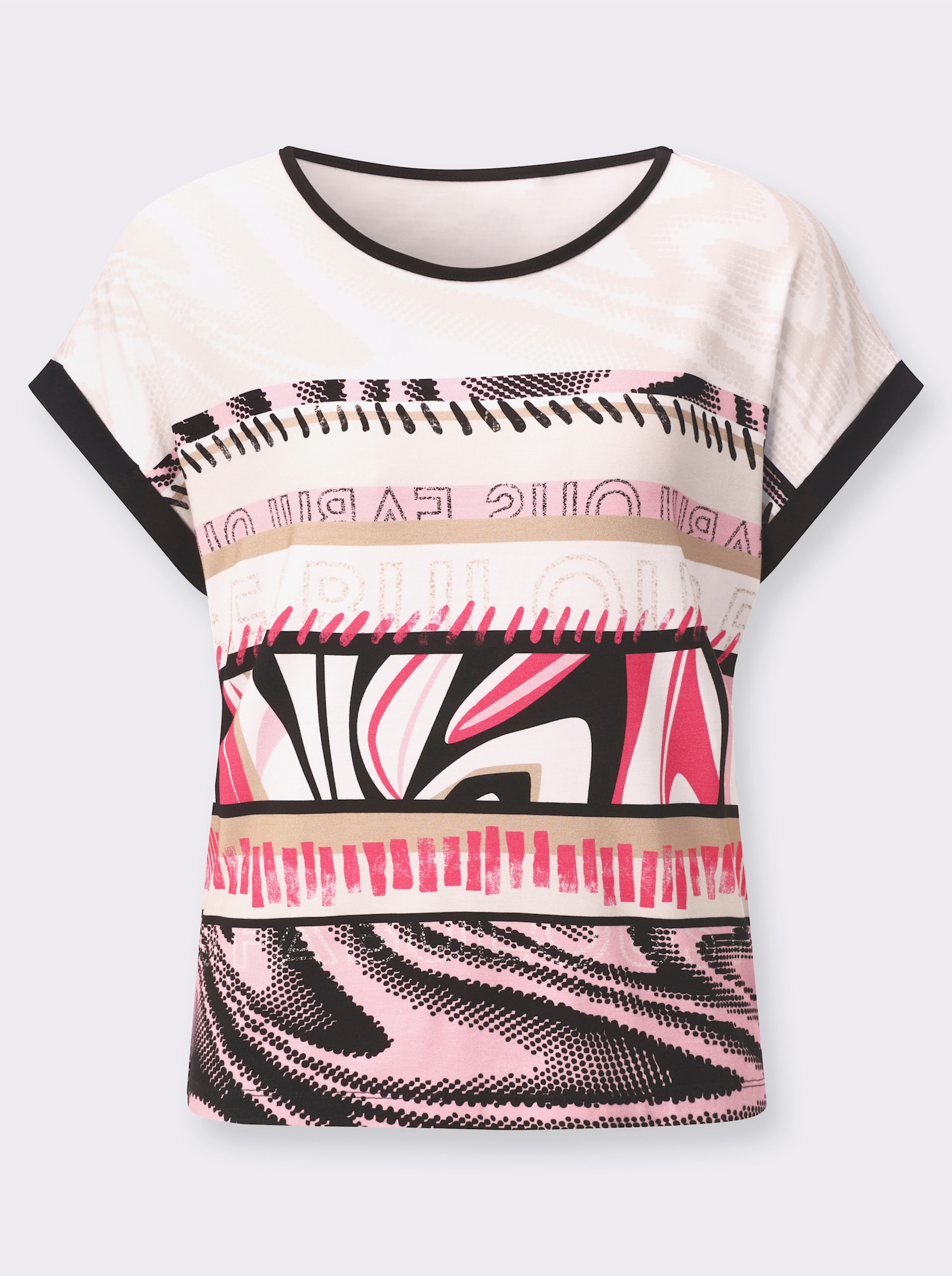 Rundhalsshirt mit Viskose (ECOVERO) - altrosa-schwarz-bedruckt