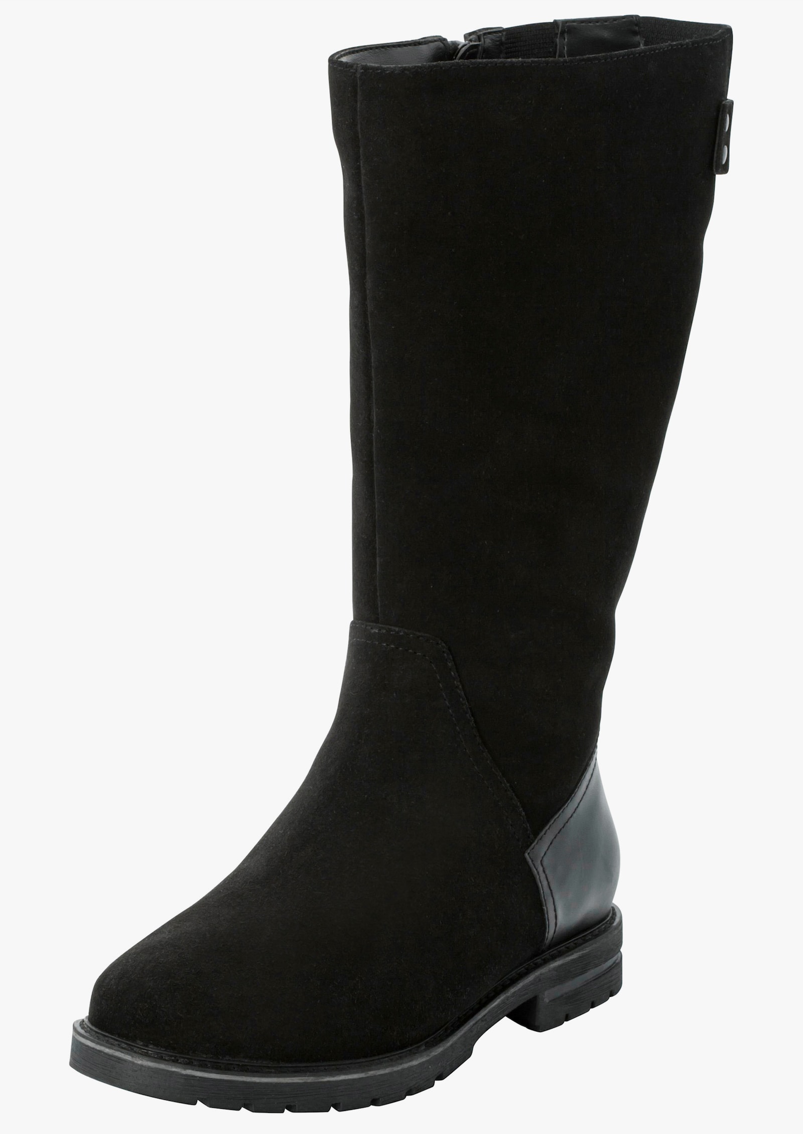 sheego Weitschaftstiefel aus Leder mit Fellimitat - schwarz