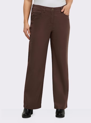 sheego 5-pocketsbroek met comfortband opzij - chocolade