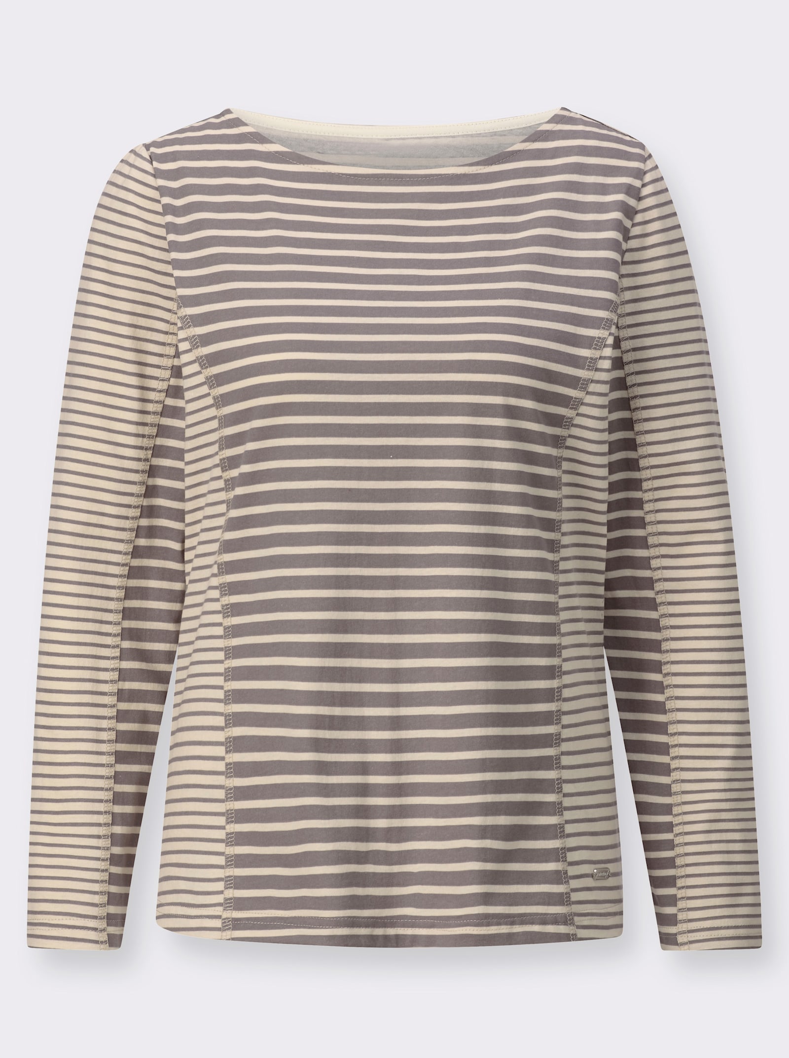 Langarmshirt mit U-Boot-Ausschnitt, geringelt - taupe-elfenbein-geringelt