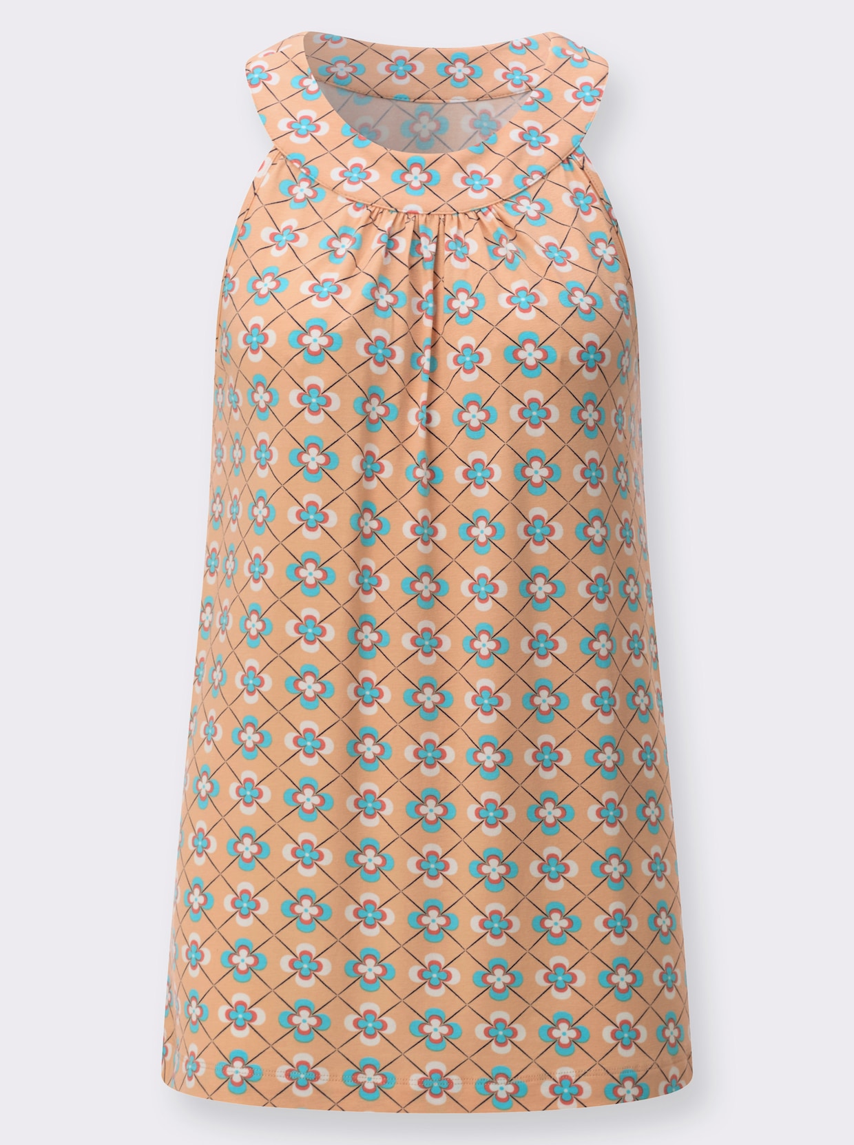 Shirttop - apricot-aquamarin-bedruckt