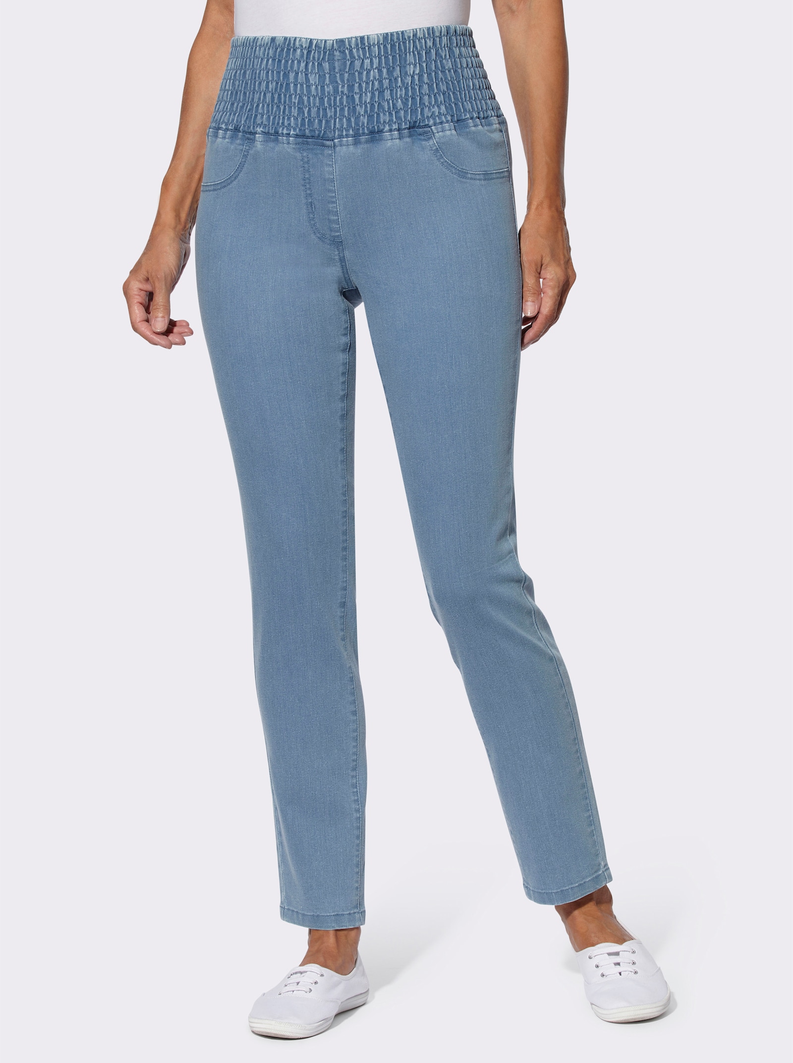 Jeans met gesmokte comfortband rondom - blue-bleached