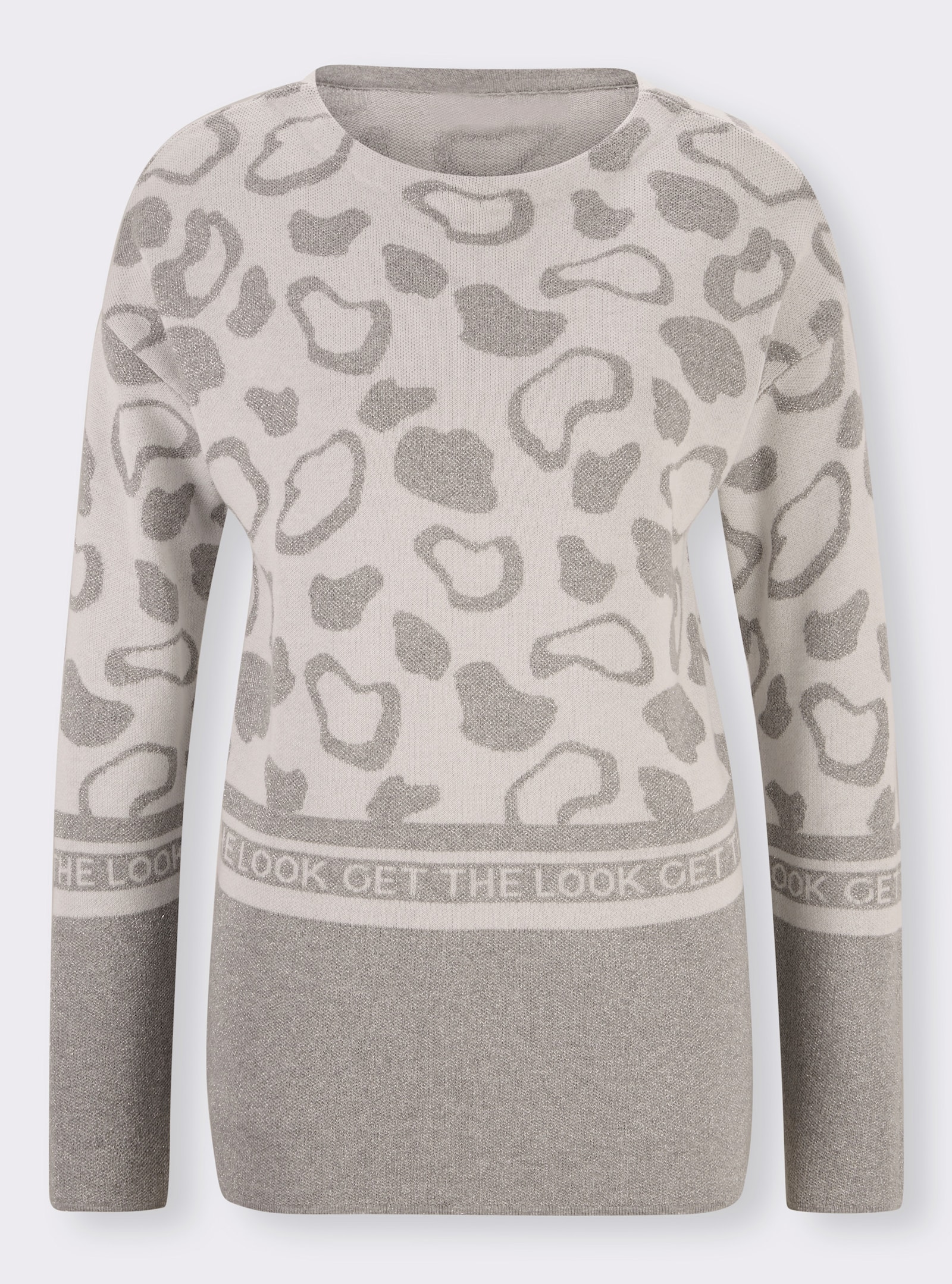 heine Jacquardpullover mit Glanzgarn-Akzenten - weiß-steingrau-gemustert