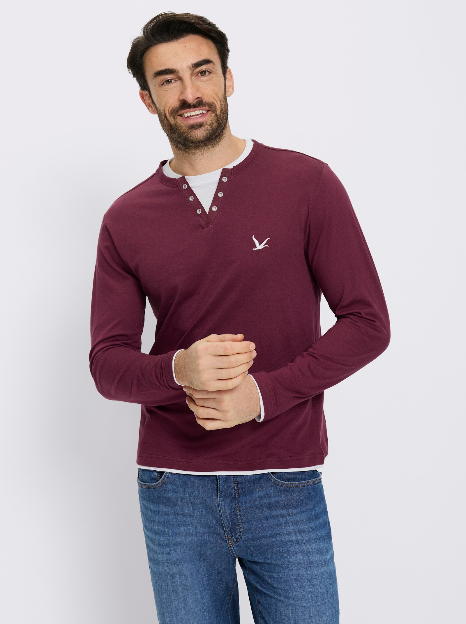 Catamaran Langarmshirt im Doppelpack - grau-meliert + bordeaux