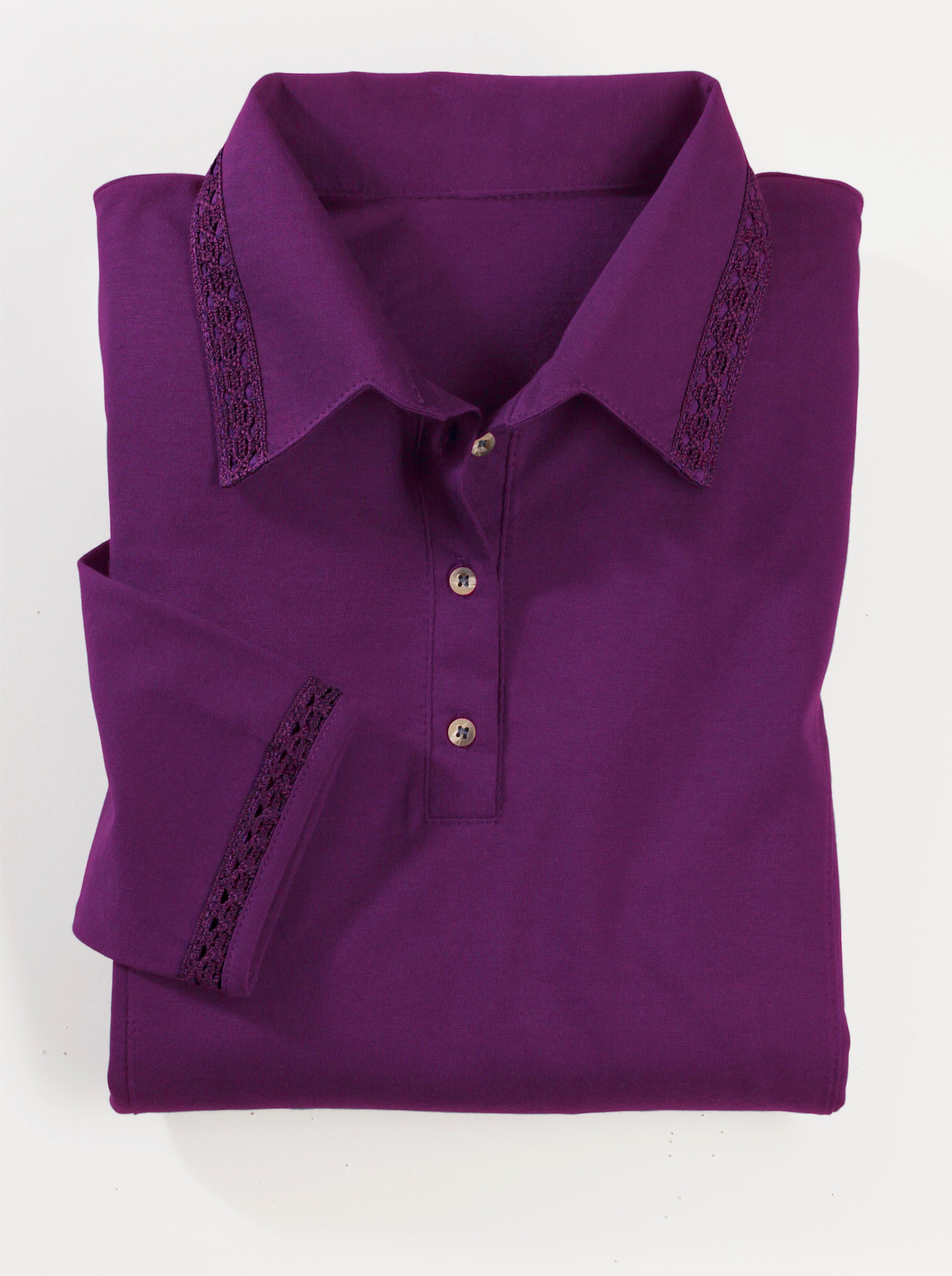 Poloshirt mit Häkelspitzen-Detiails - violett
