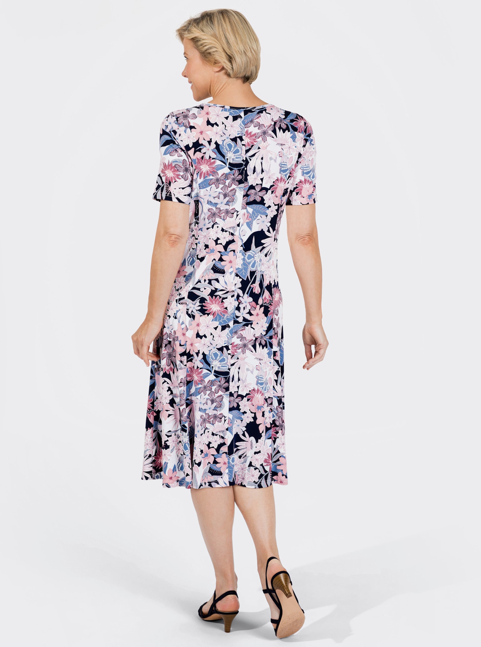 Jerseykleid mit Blumen-Druck - rosenquarz-nachtblau-bedruckt