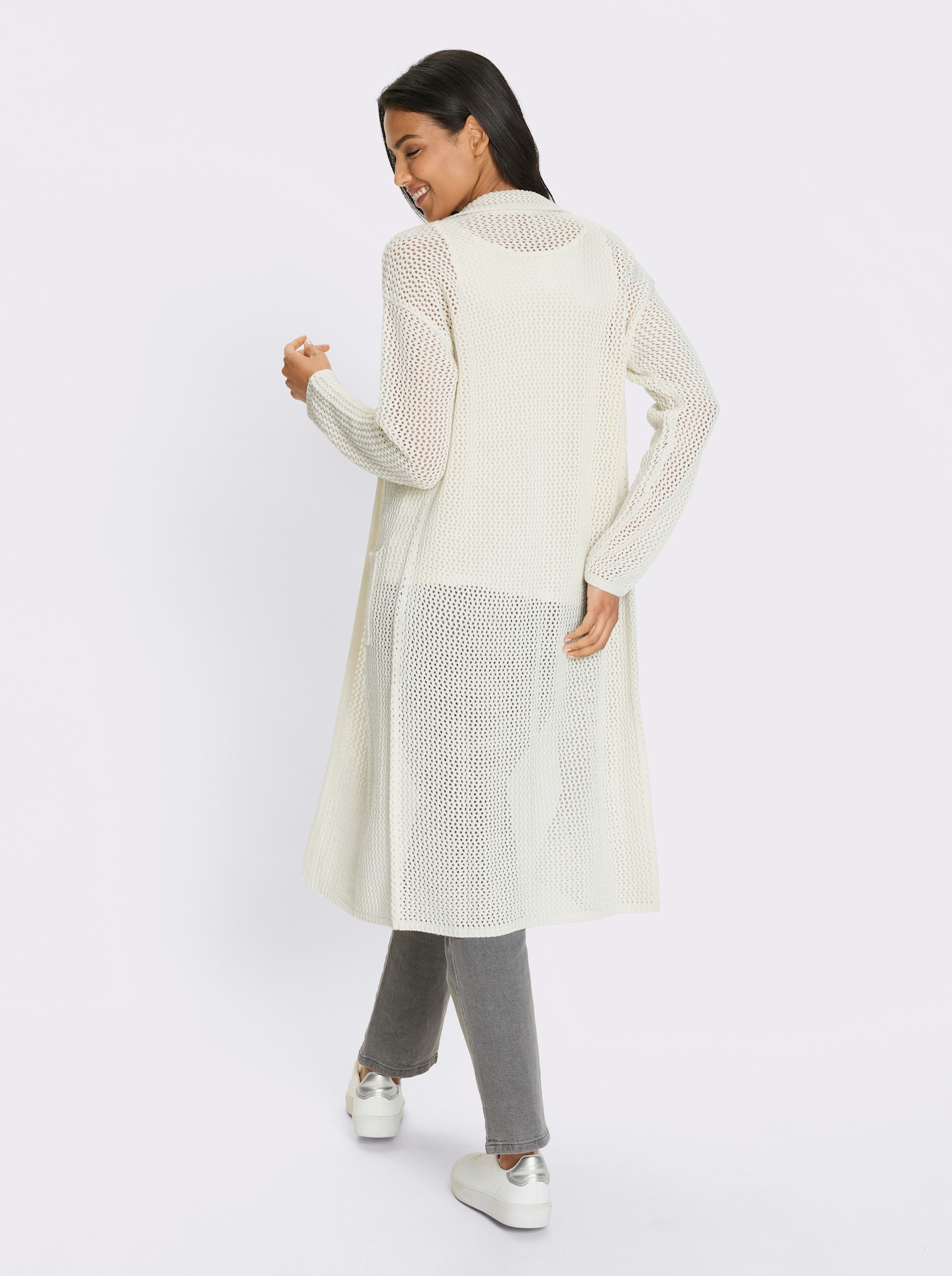 Strickmantel mit Ajour-Muster - ecru