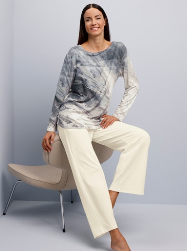 wäschepur Schlafanzug mit Taschen bei der Hose - champagner-rauchblau-bedruckt