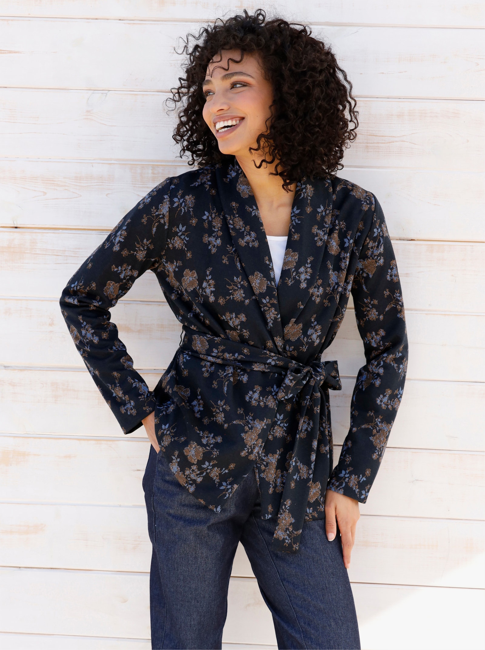 heine Shirtjacke mit Glanzgarn - marine-schoko-gemustert