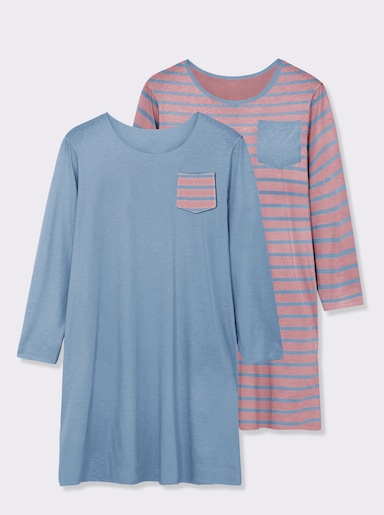 wäschepur Sleepshirts im Baumwoll-Mix - bleu + hortensia-bleu-geringelt