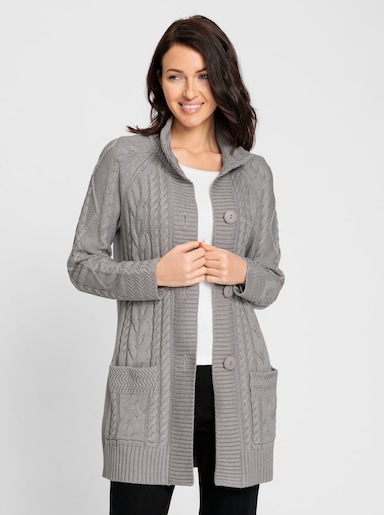 Longstrickjacke - steingrau-meliert