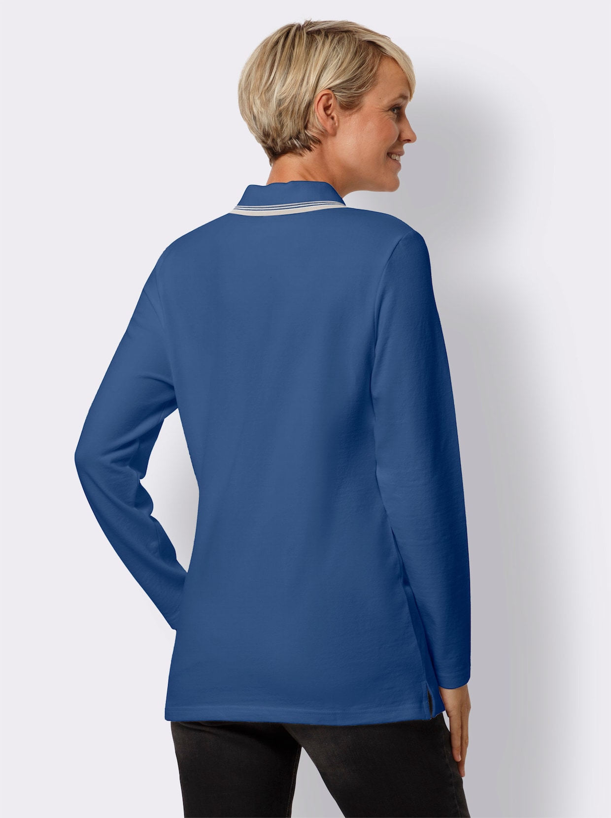 Langarm-Poloshirt - jeansblau