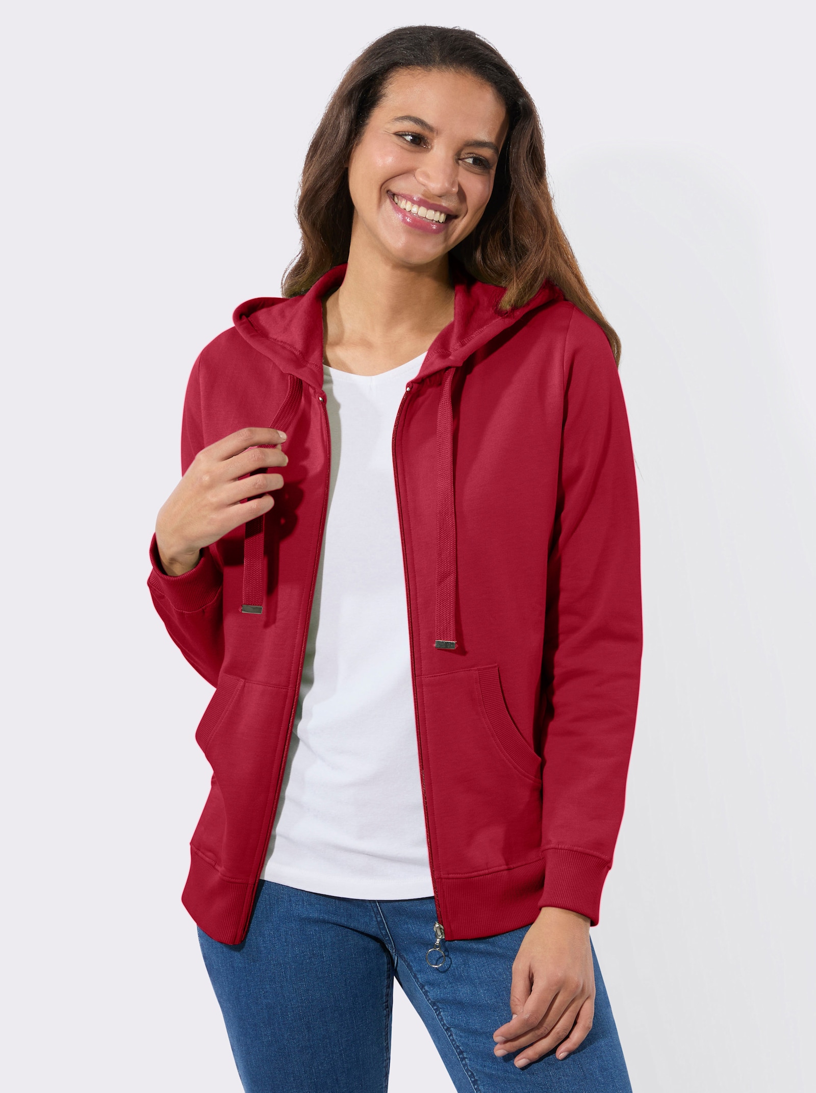 Sweatjacke mit Känguru-Taschen - rot