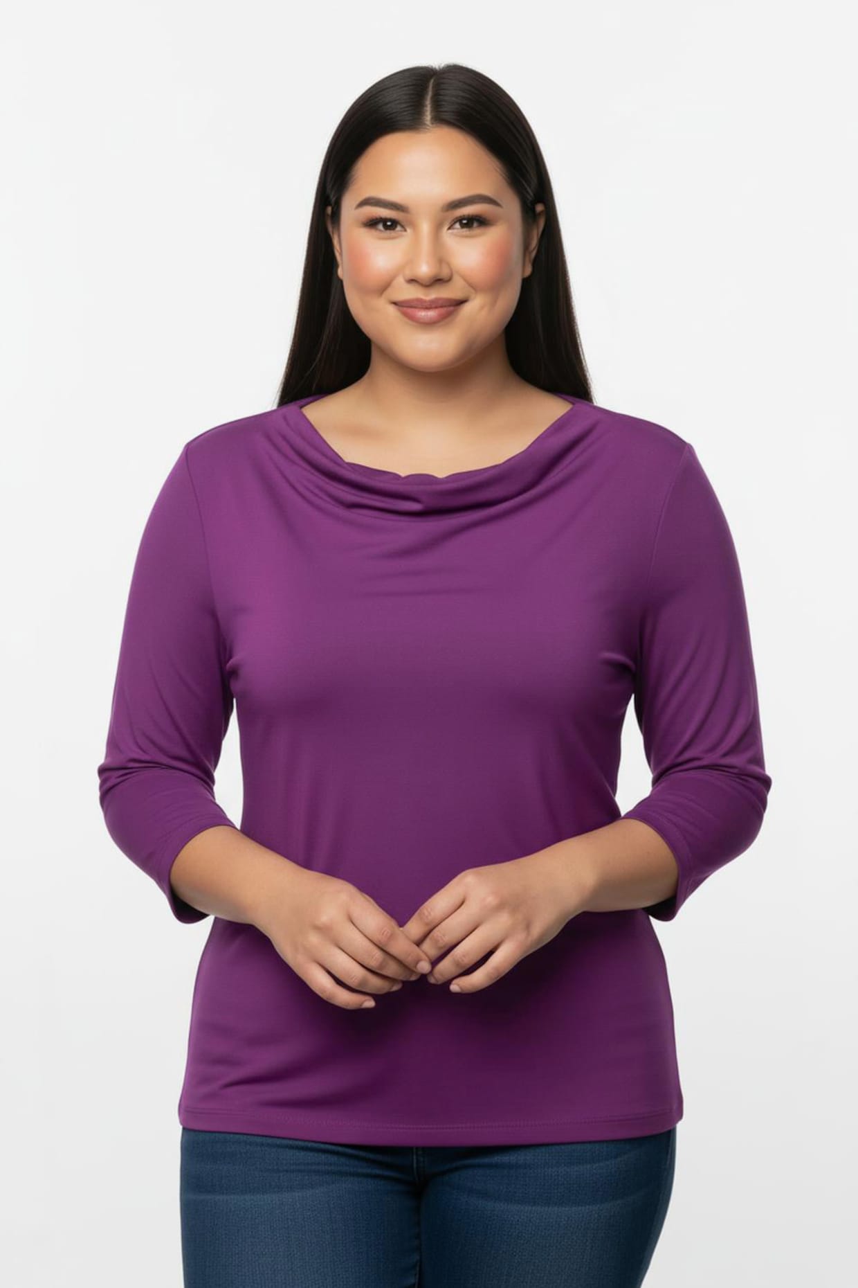 Wasserfallshirt mit 3/4-langen Ärmeln - violett