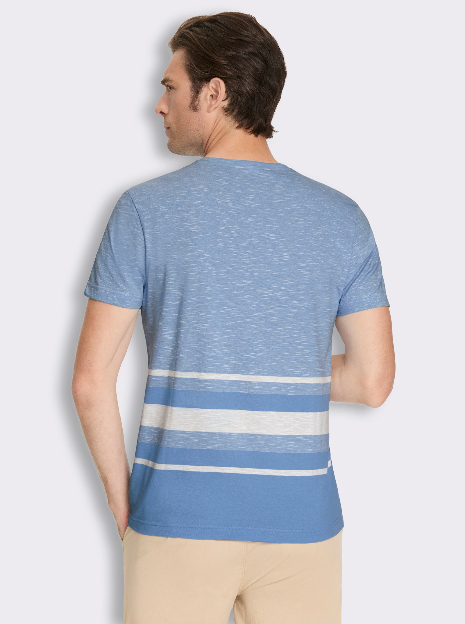 Kurzarmshirt mit garngefärbtem Muster - himmelblau