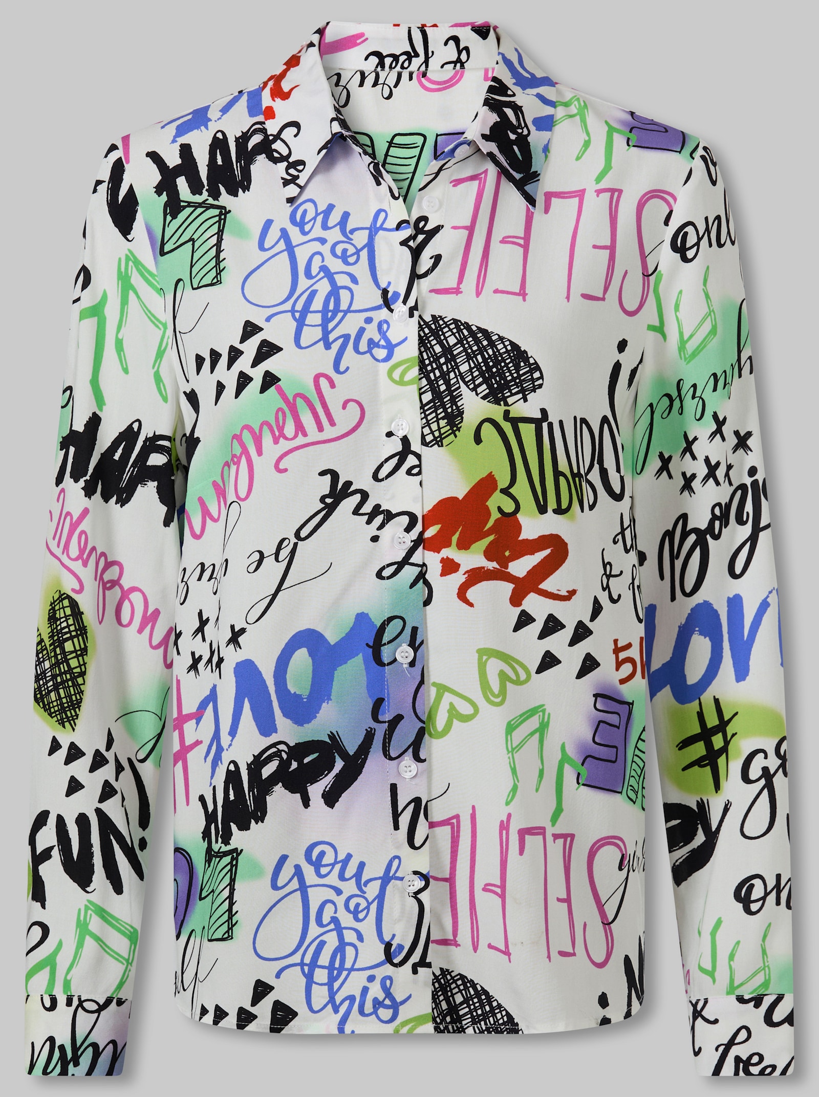 heine Hemdbluse mit Alloverprint - hellrosé-grau-bedruckt