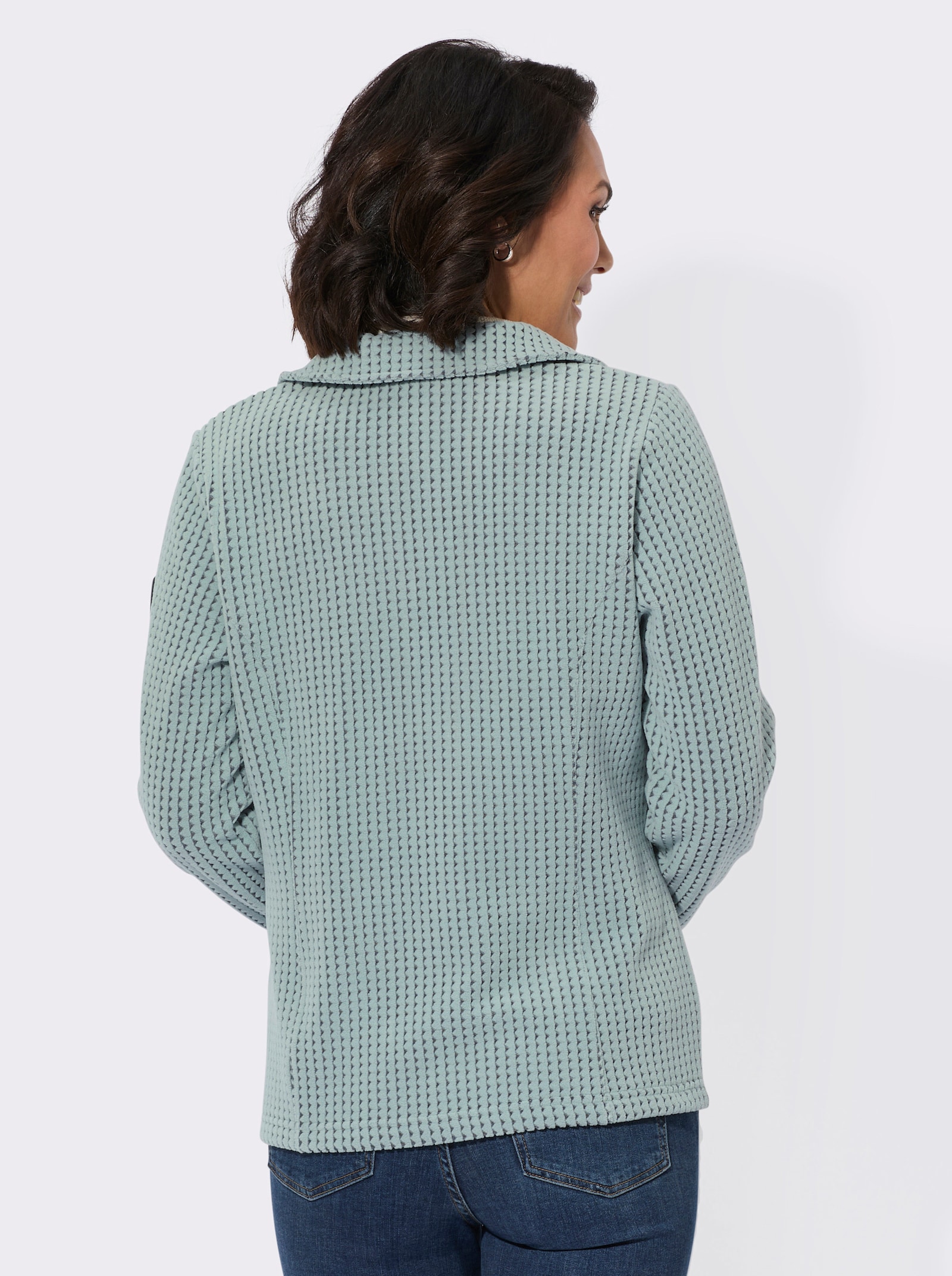 Fleecejacke im Jacquard-Dessin - kalkmint-schwarz