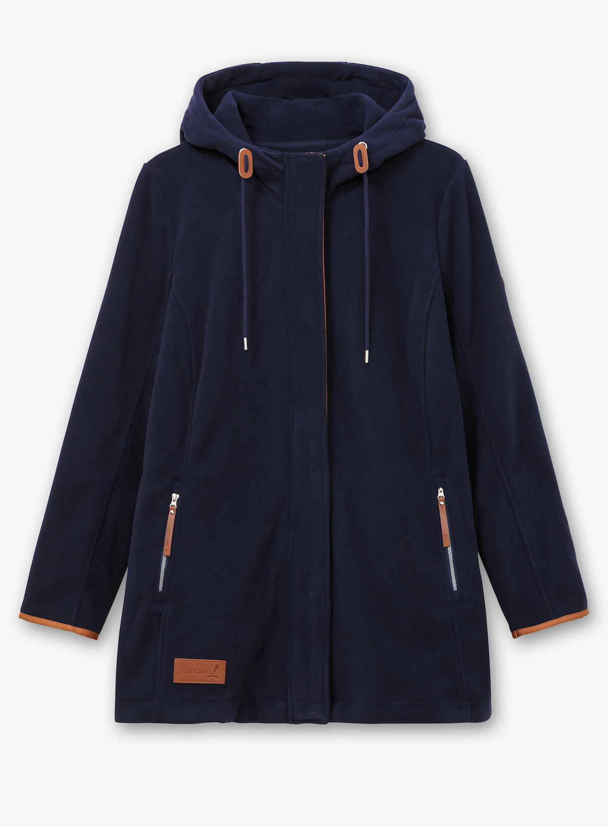 Kapuzenfleecejacke mit verdecktem Reißverschluss - marine