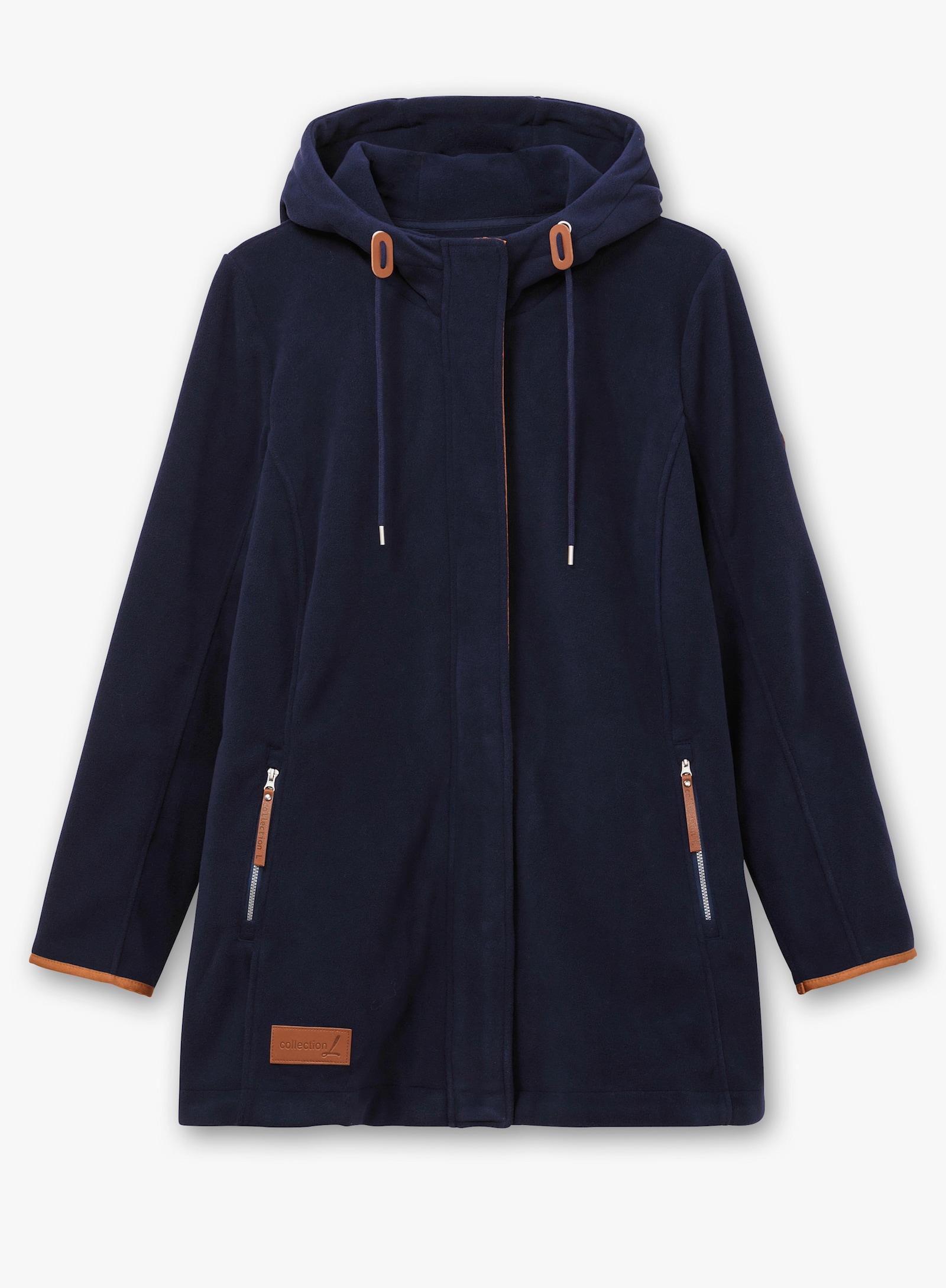 Kapuzenfleecejacke mit verdecktem Reißverschluss - marine