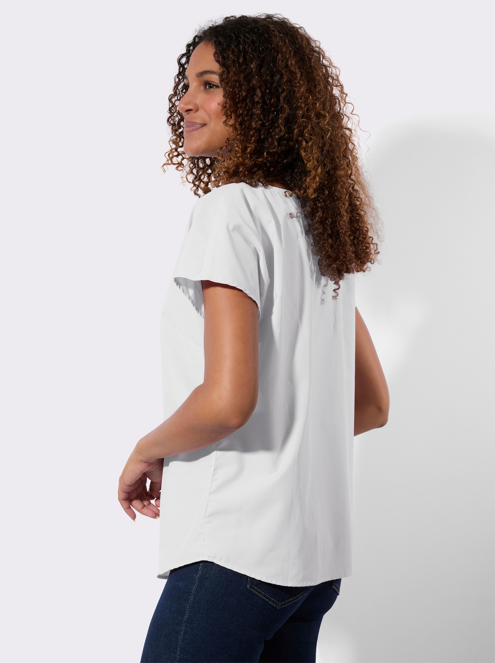 Baumwollbluse mit überschnittenen Schultern - ecru