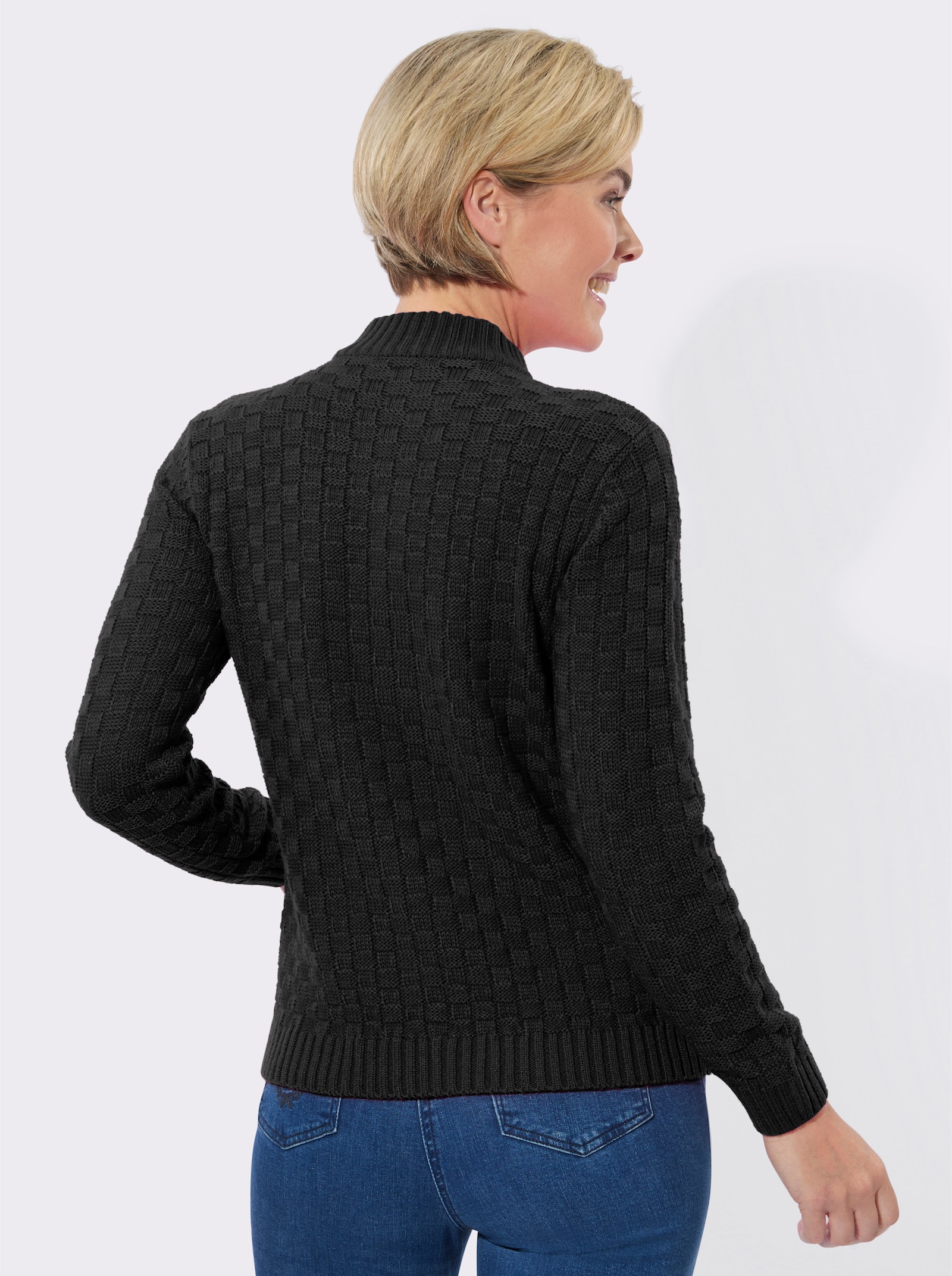 Strickpullover mit Stehkragen - schwarz