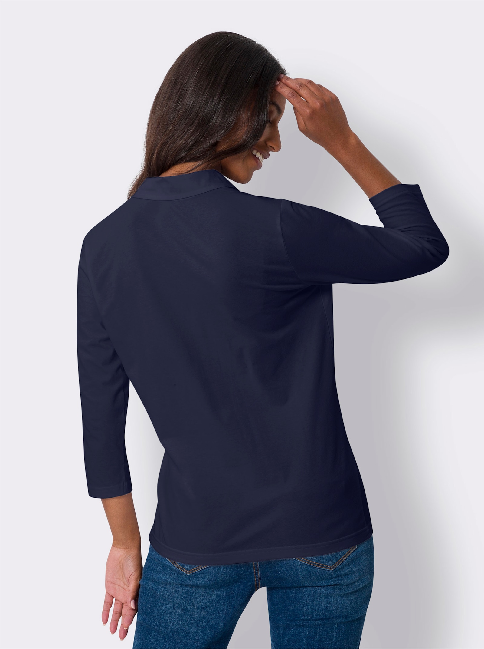 heine T-shirt à manches 3/4 avec col polo - marine