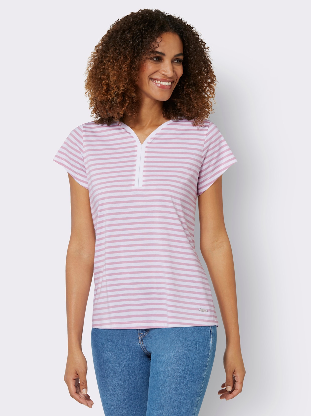 Shirt met korte mouwen - roze/ecru gestreept