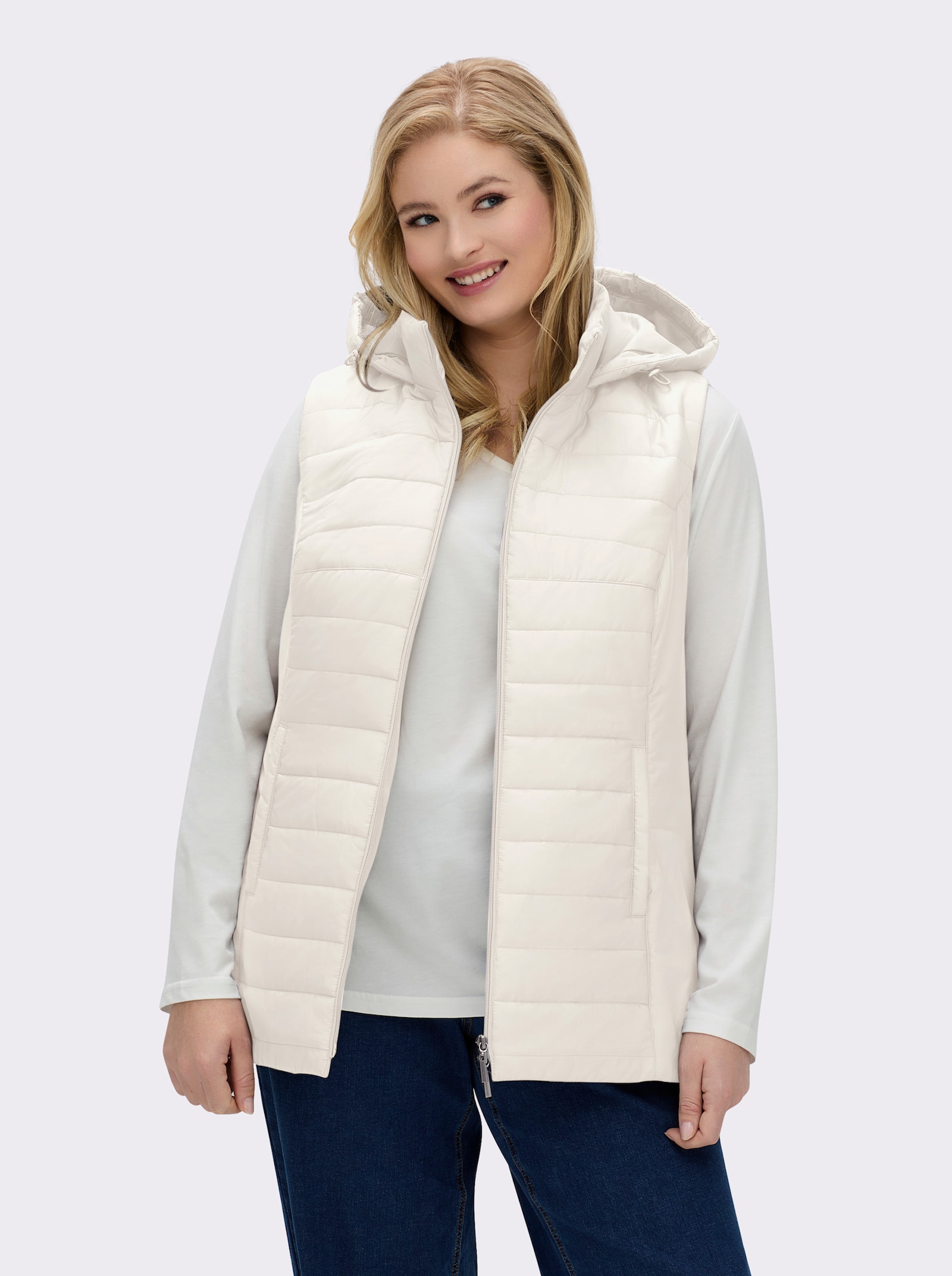 Longweste mit Kapuze - champagner