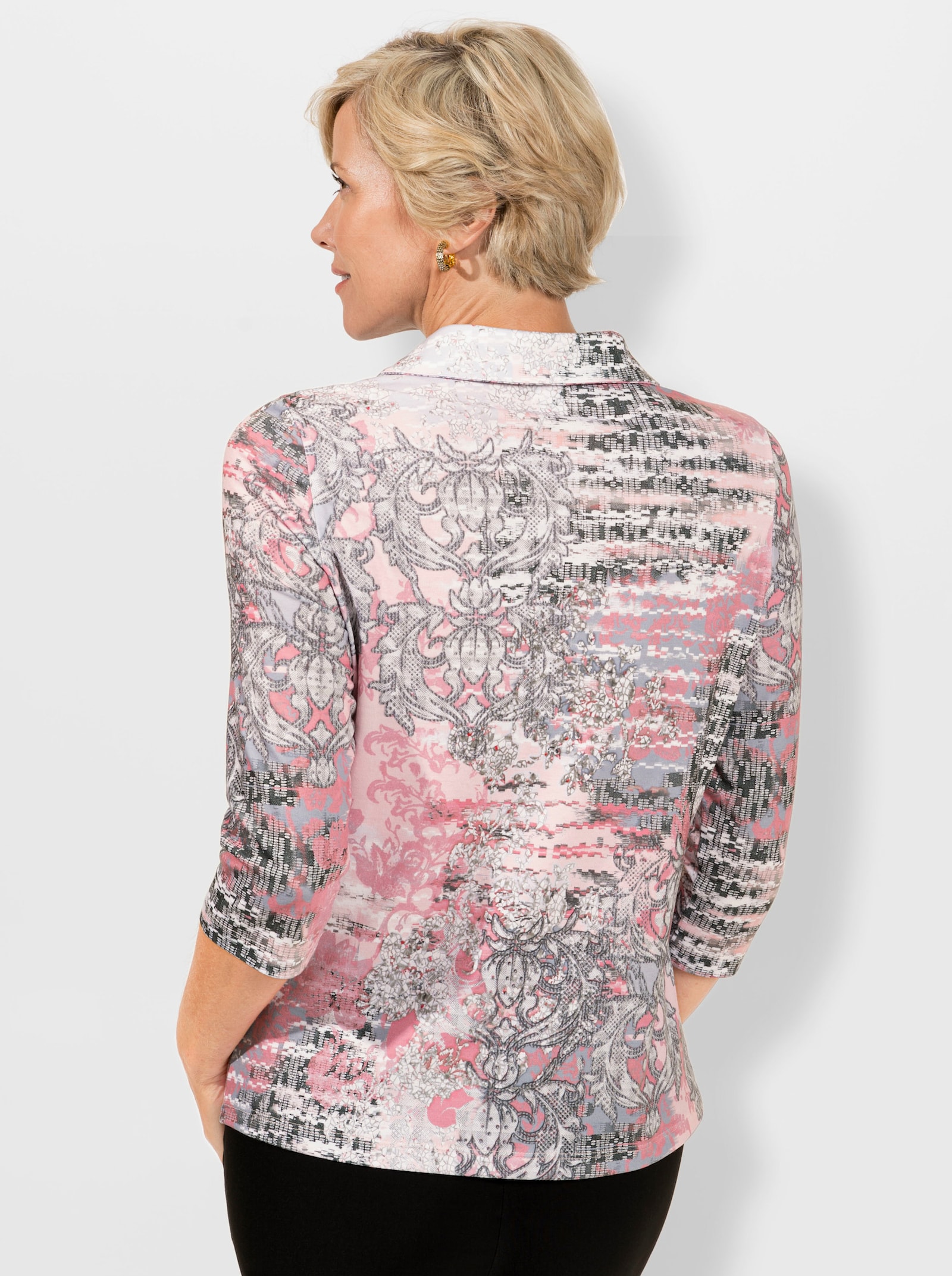 Poloshirt met coupenaden - hortensia/steengrijs bedrukt