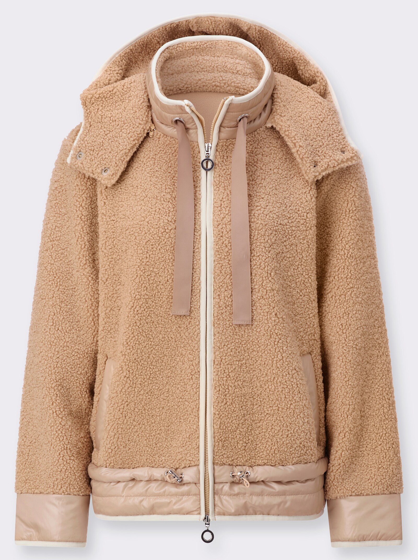 Fleecejacke mit abnehmbarer Kapuze - beige