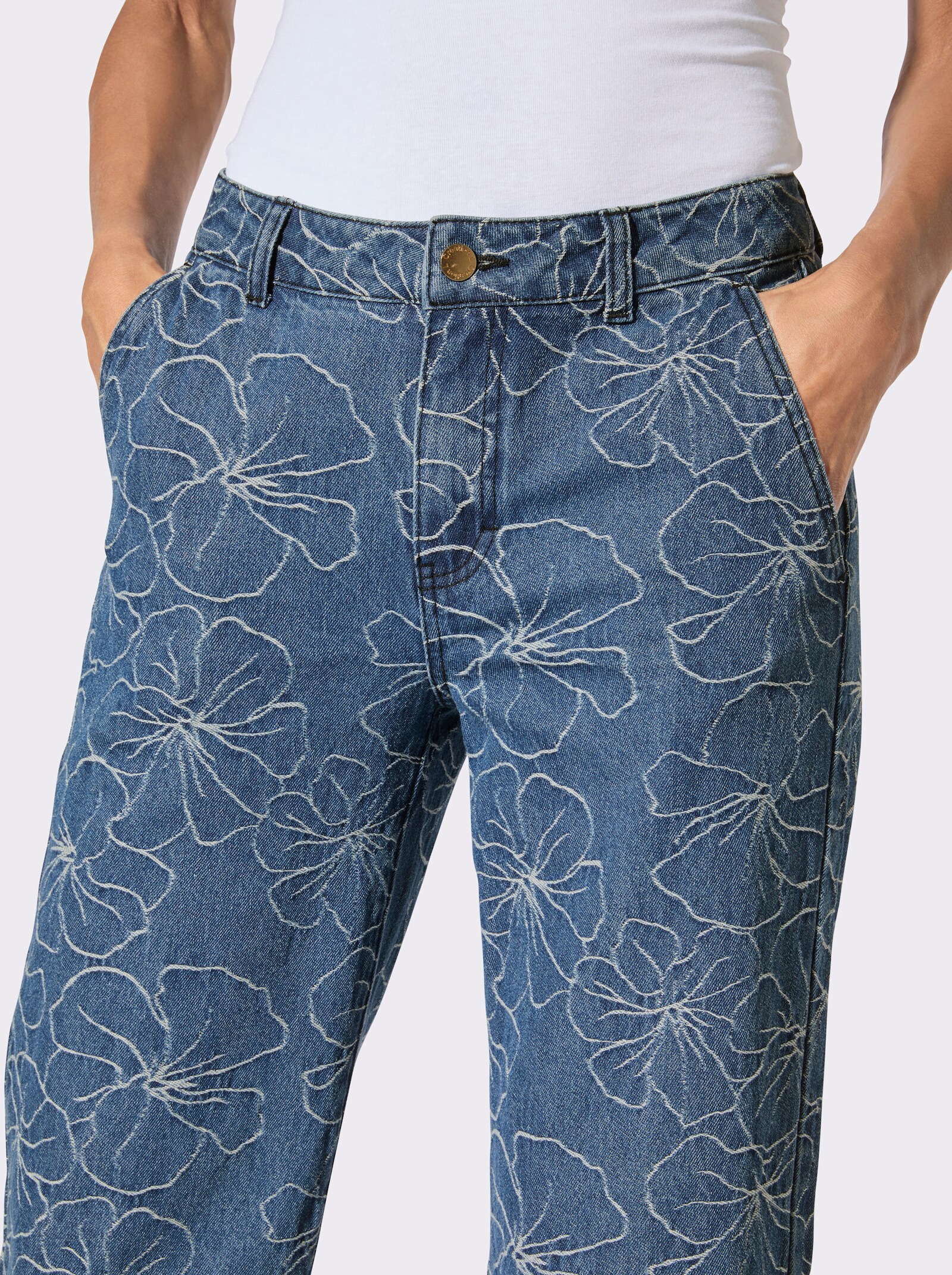 Baumwoll-Jeans im Jacquard-Muster - blue-stone-washed-gemustert