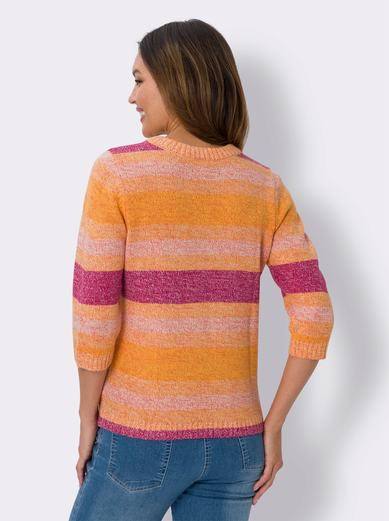 Pullover met V-hals - geel/fuchsia gemêleerd