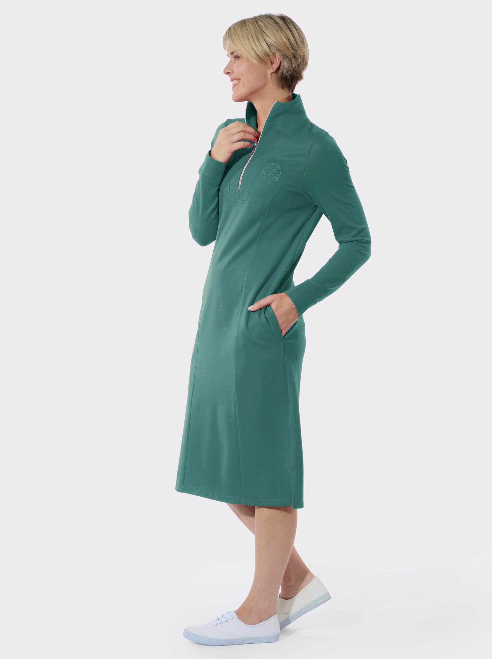 Jerseykleid mit Saumschlitzen - smaragd
