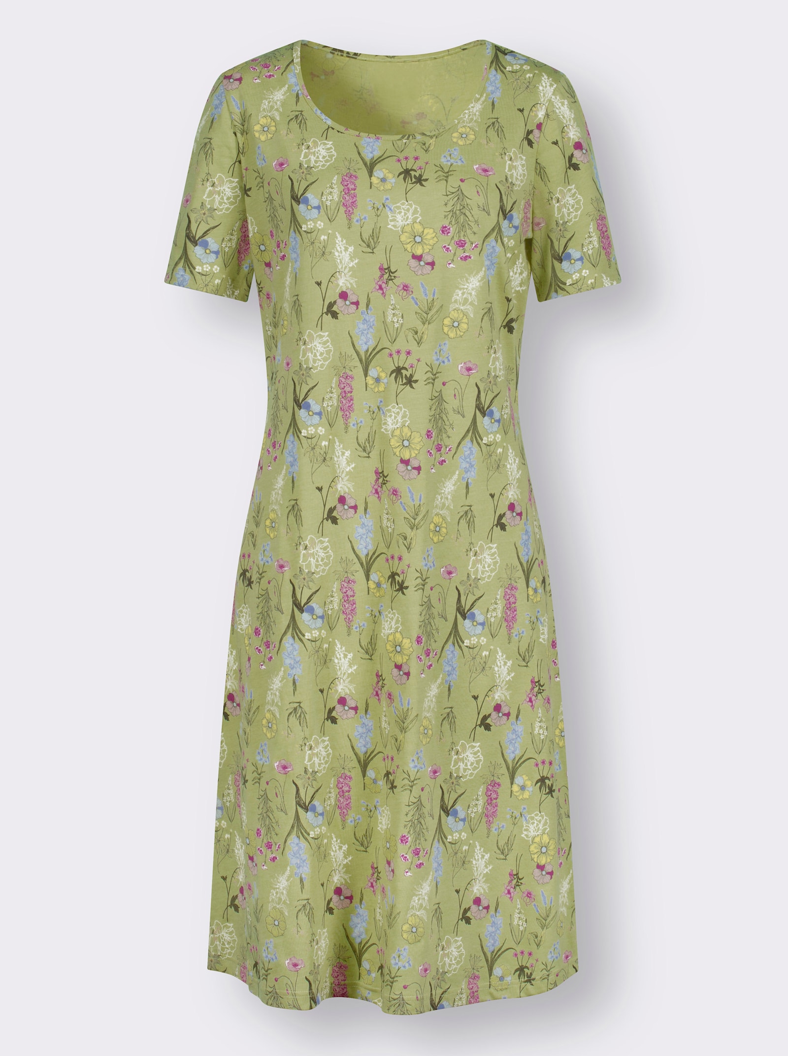 Jerseykleid mit Blumendruck - lindgrün-khaki-bedruckt